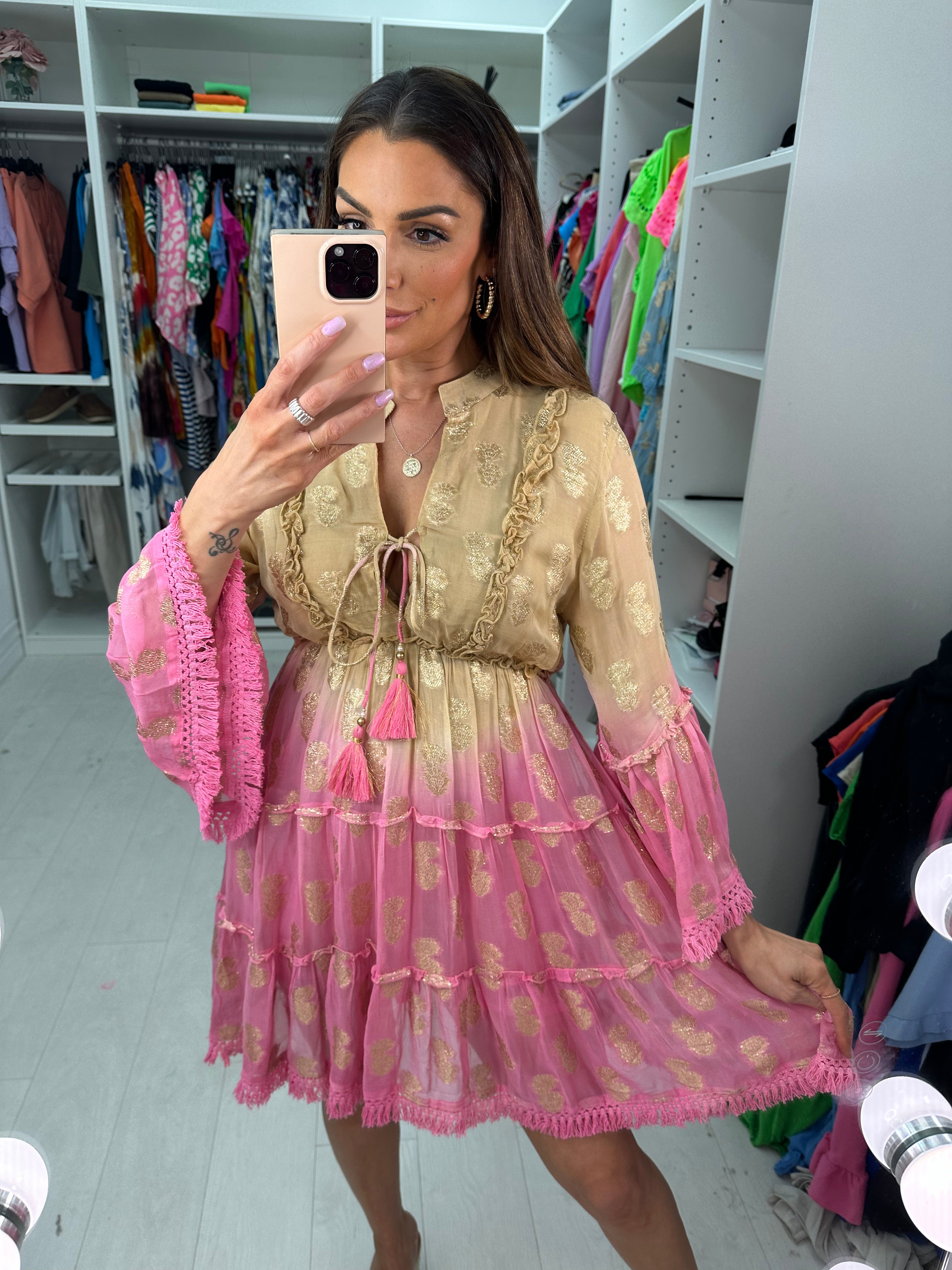 Rochella Ombre Printed Smock Dress