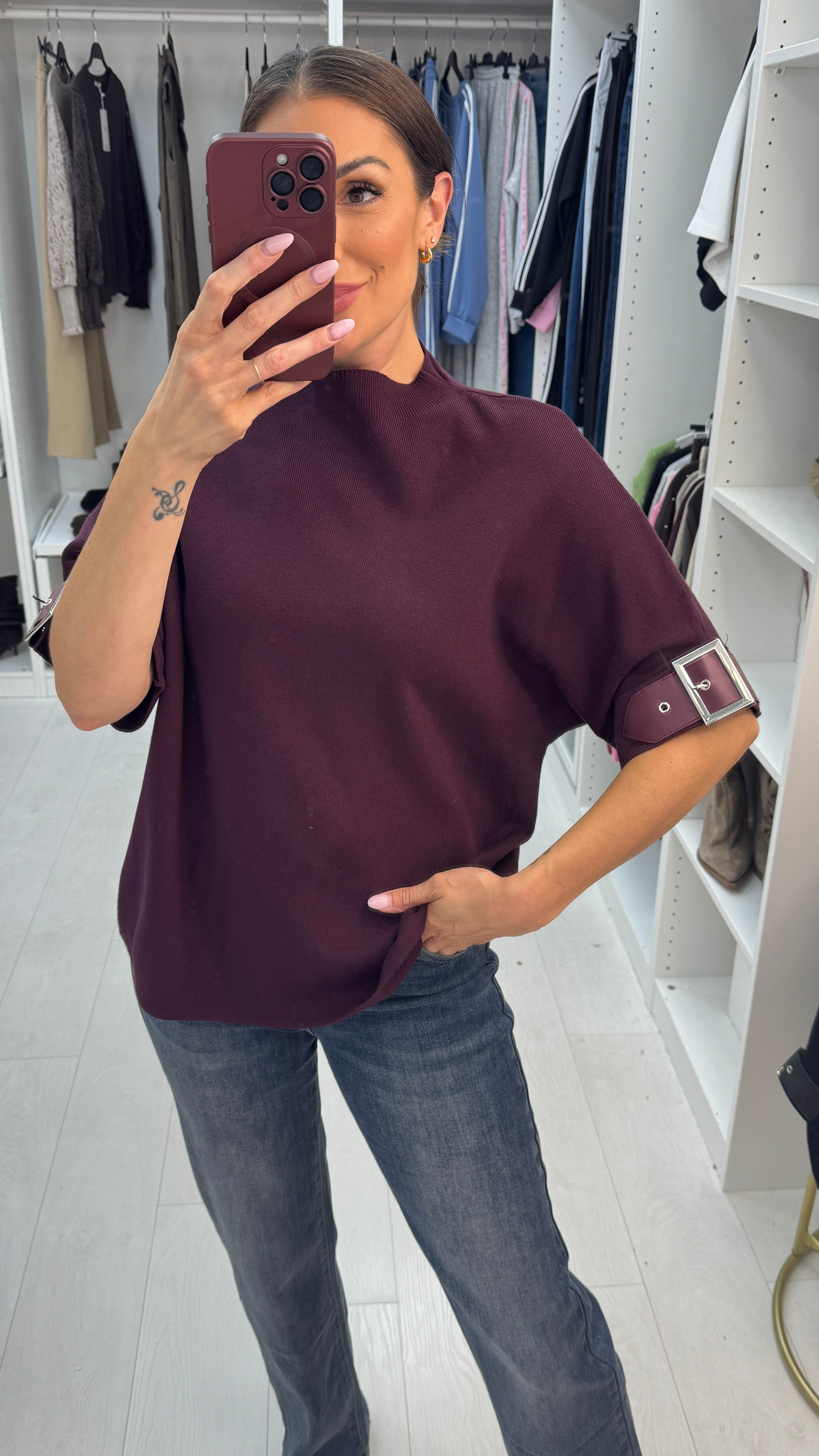 Bluebell Plain Buckle Detail Short Sleeve Jumper