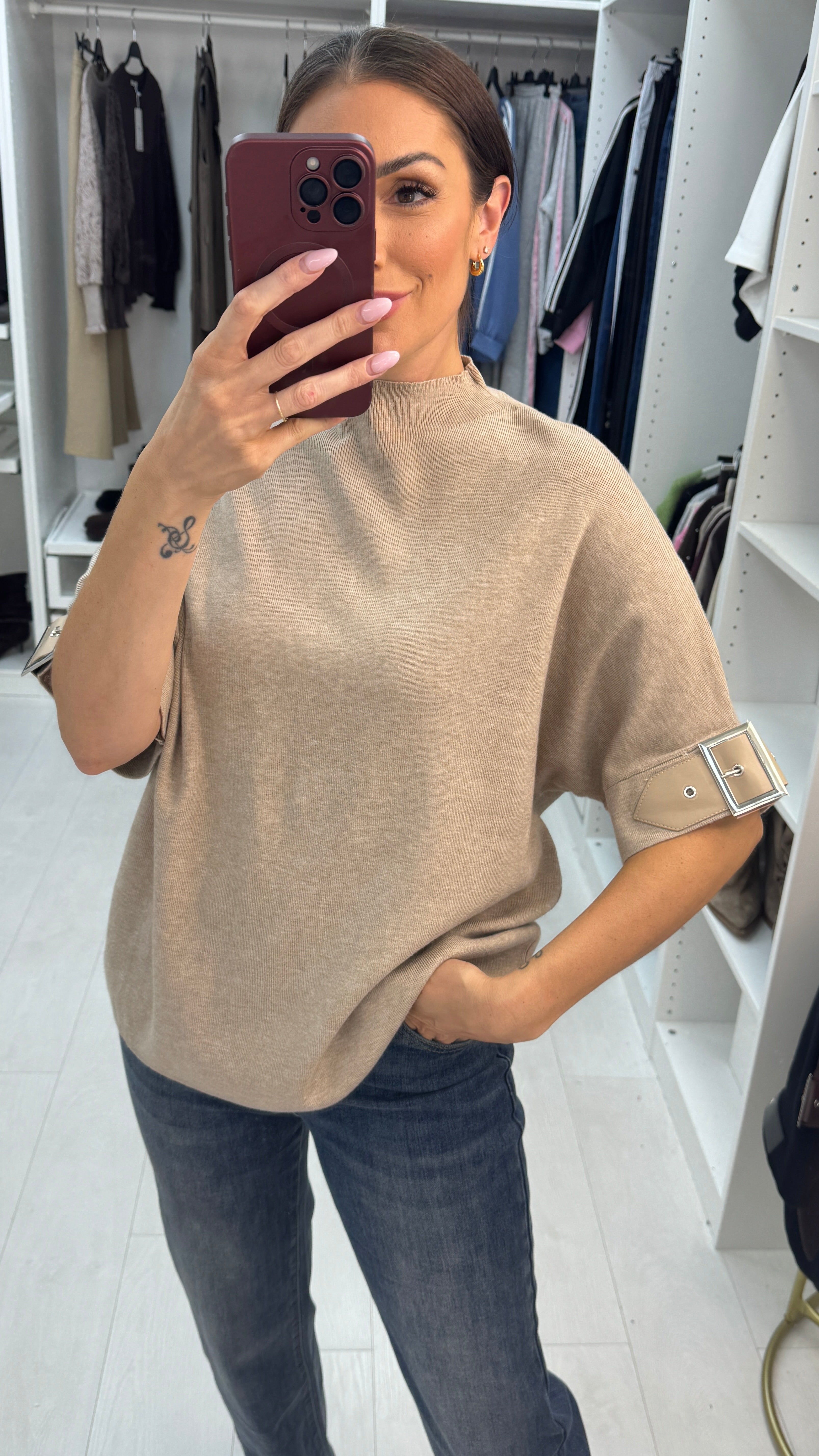 Bluebell Plain Buckle Detail Short Sleeve Jumper