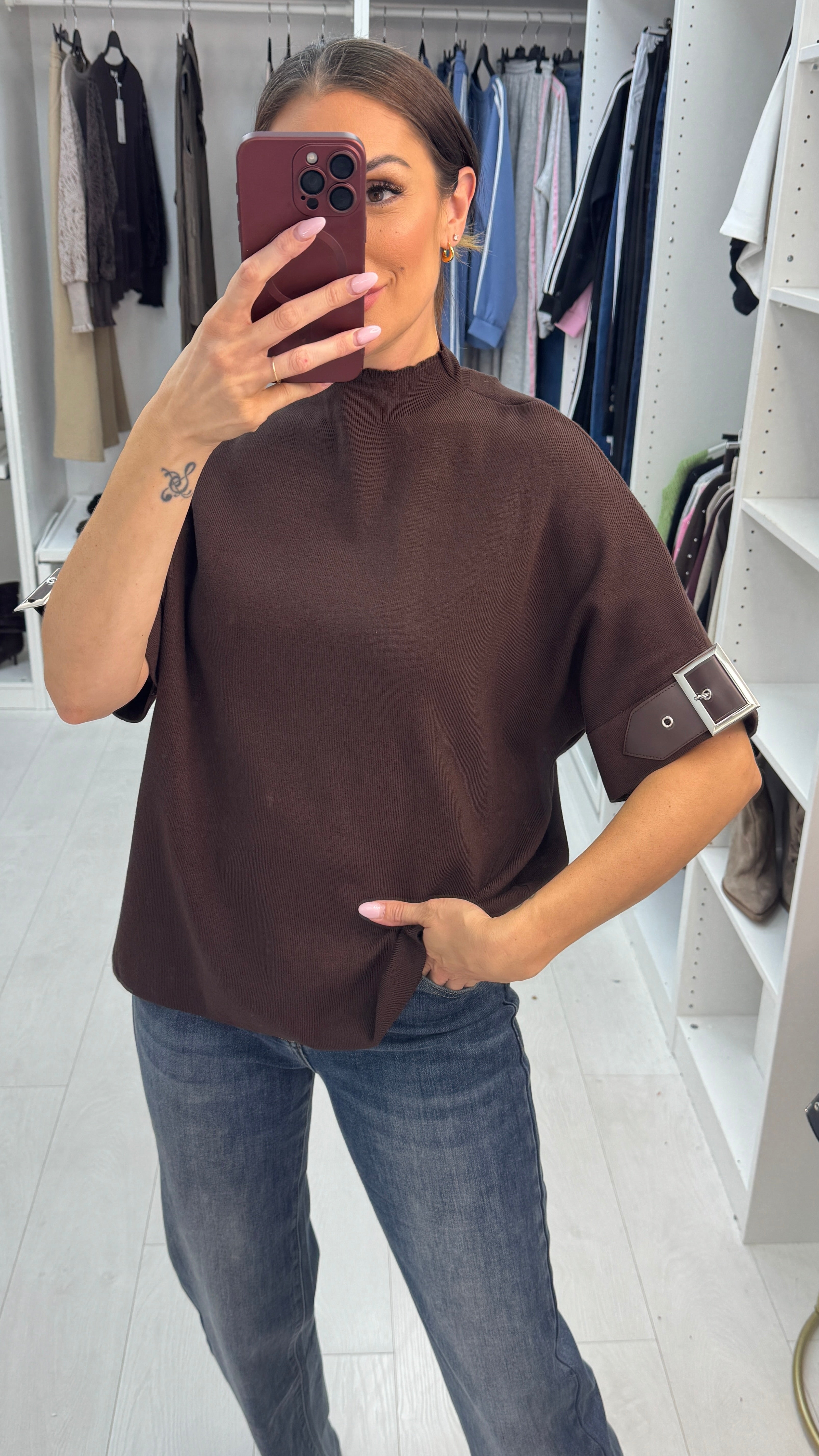 Bluebell Plain Buckle Detail Short Sleeve Jumper