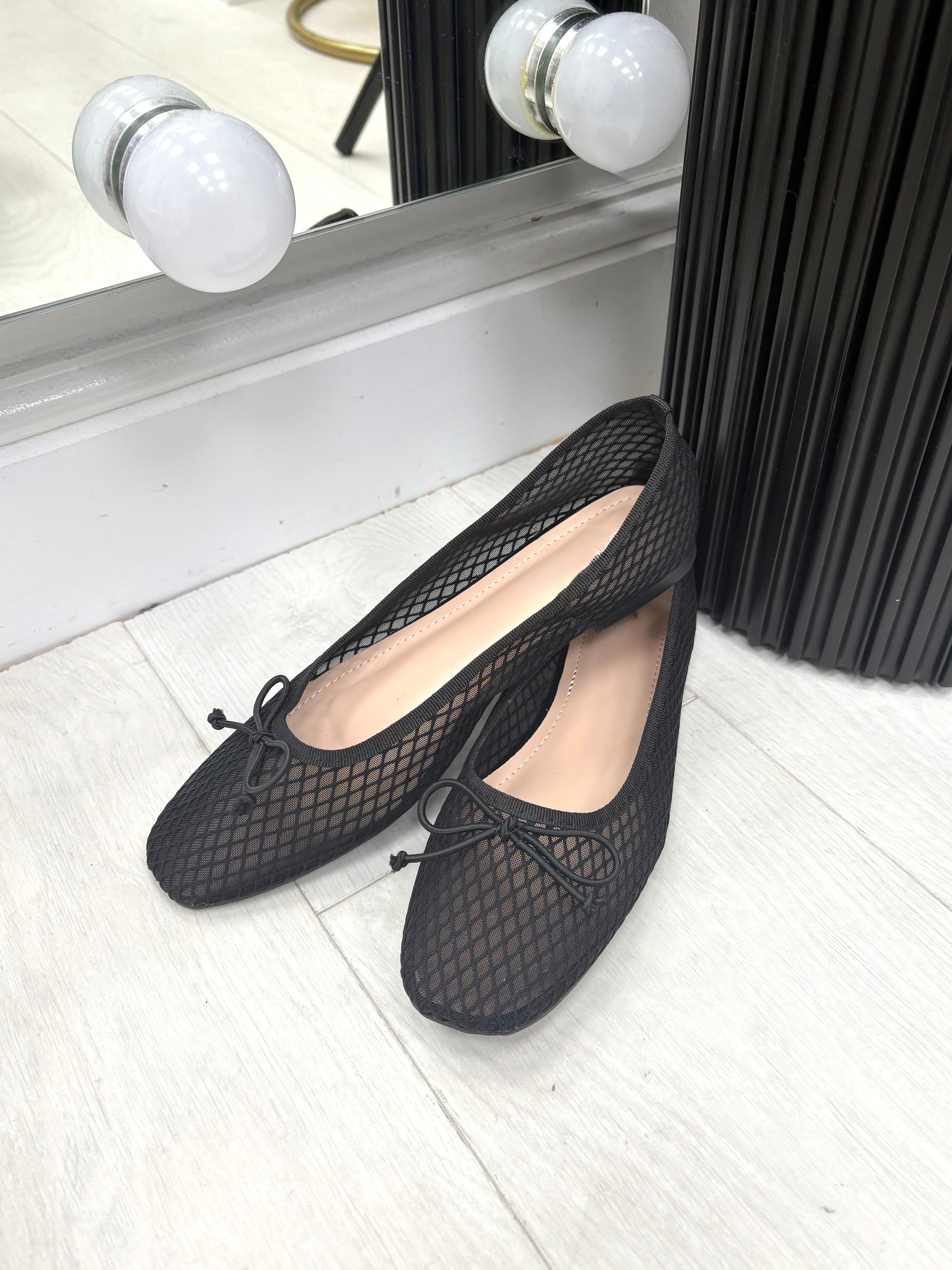Susey Bow Detailed Mesh Ballet Flats