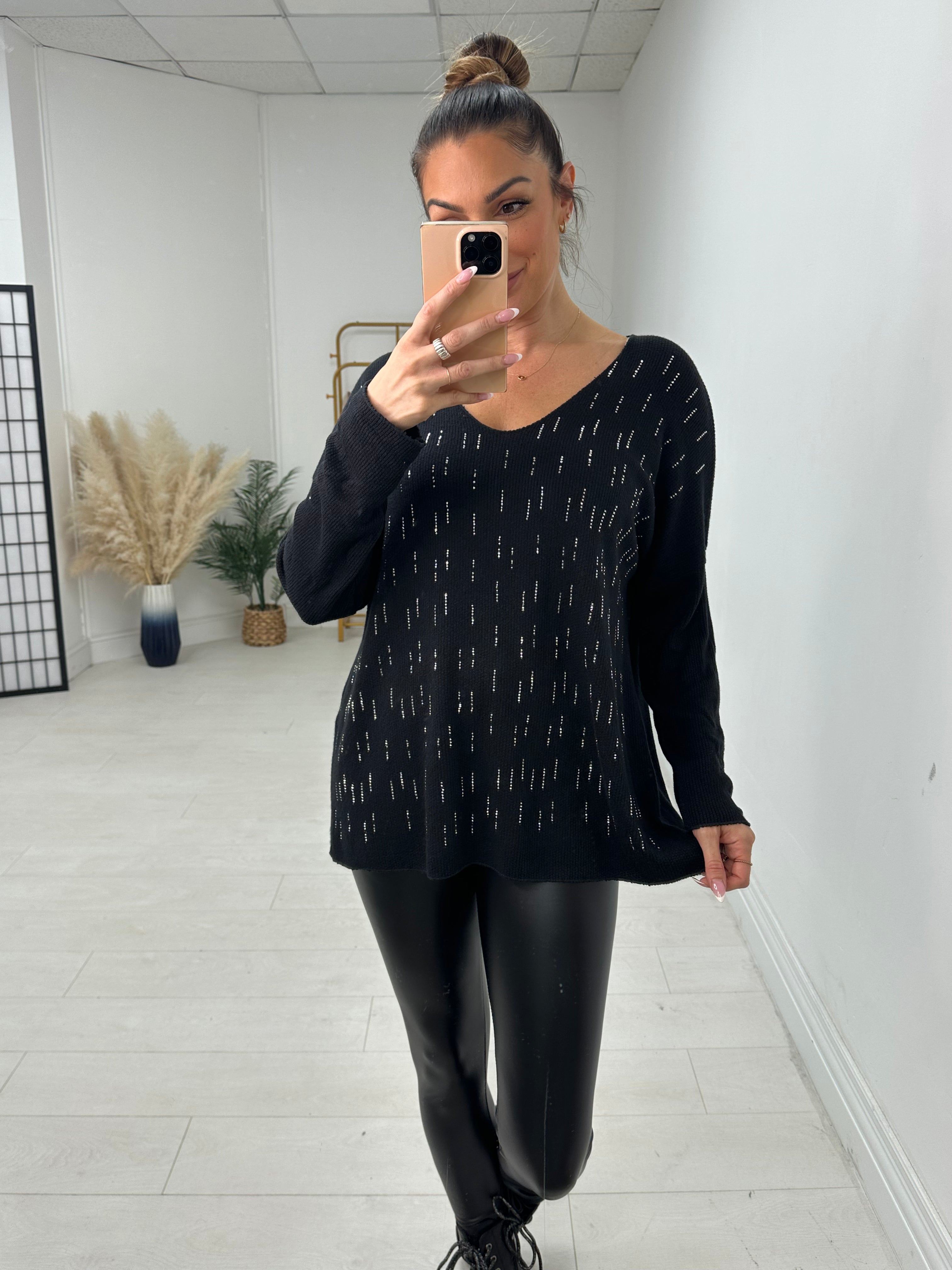 Farida Diamante Sparkle V-Neck Super Soft Top