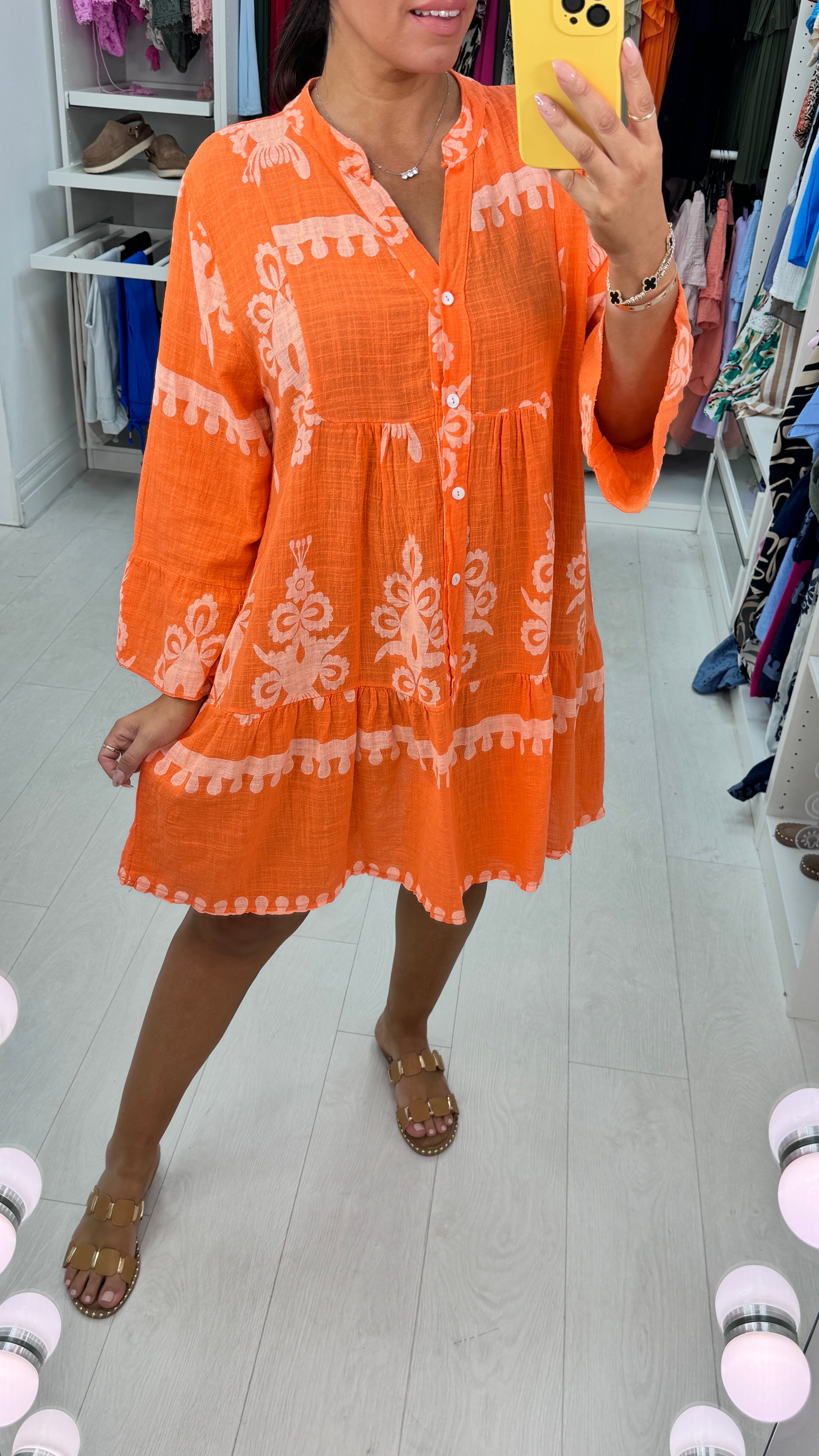 Almeida Printed Linen Smock Dress