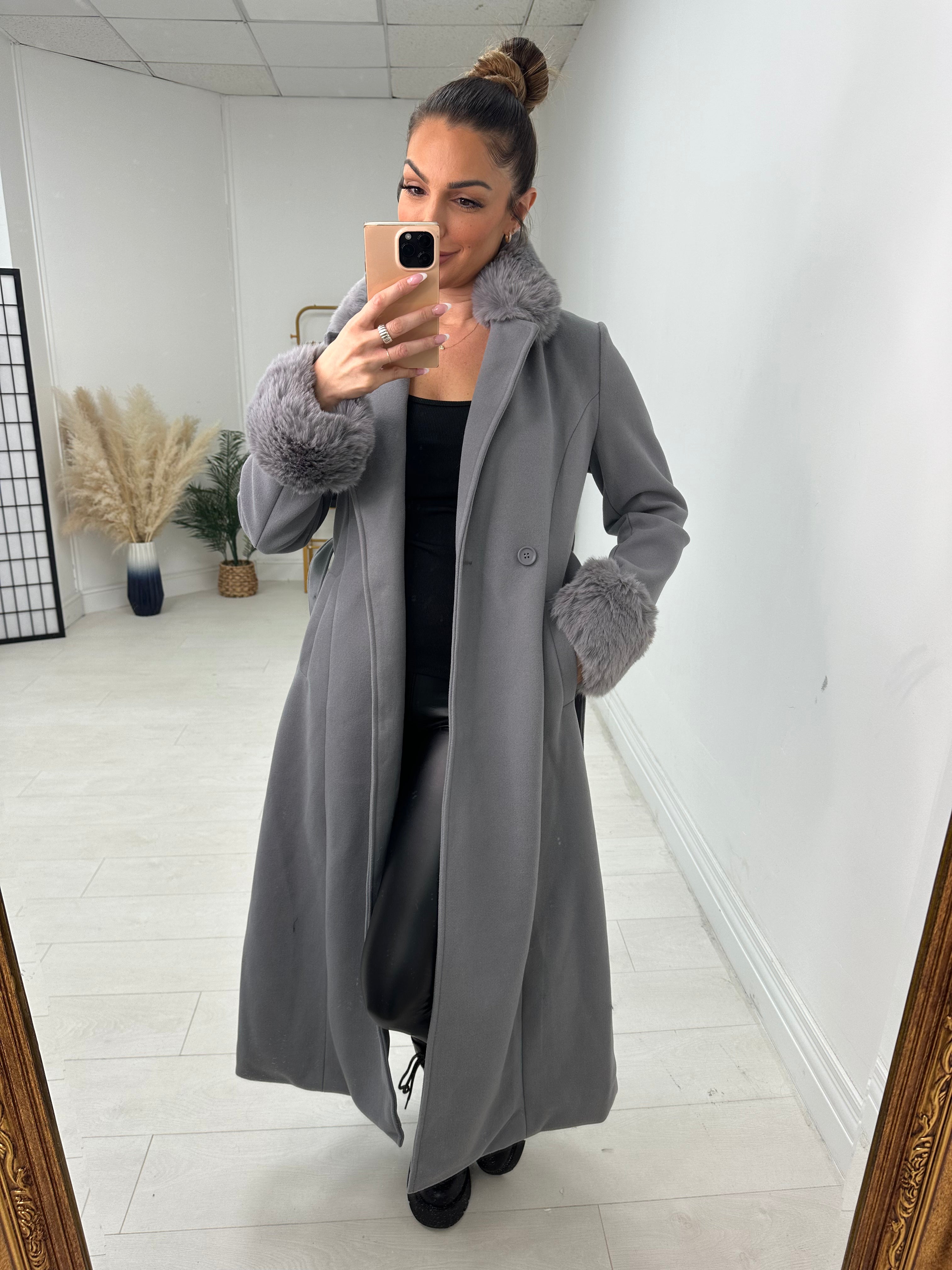 Jenett Faux Fur Collar Longline Jacket
