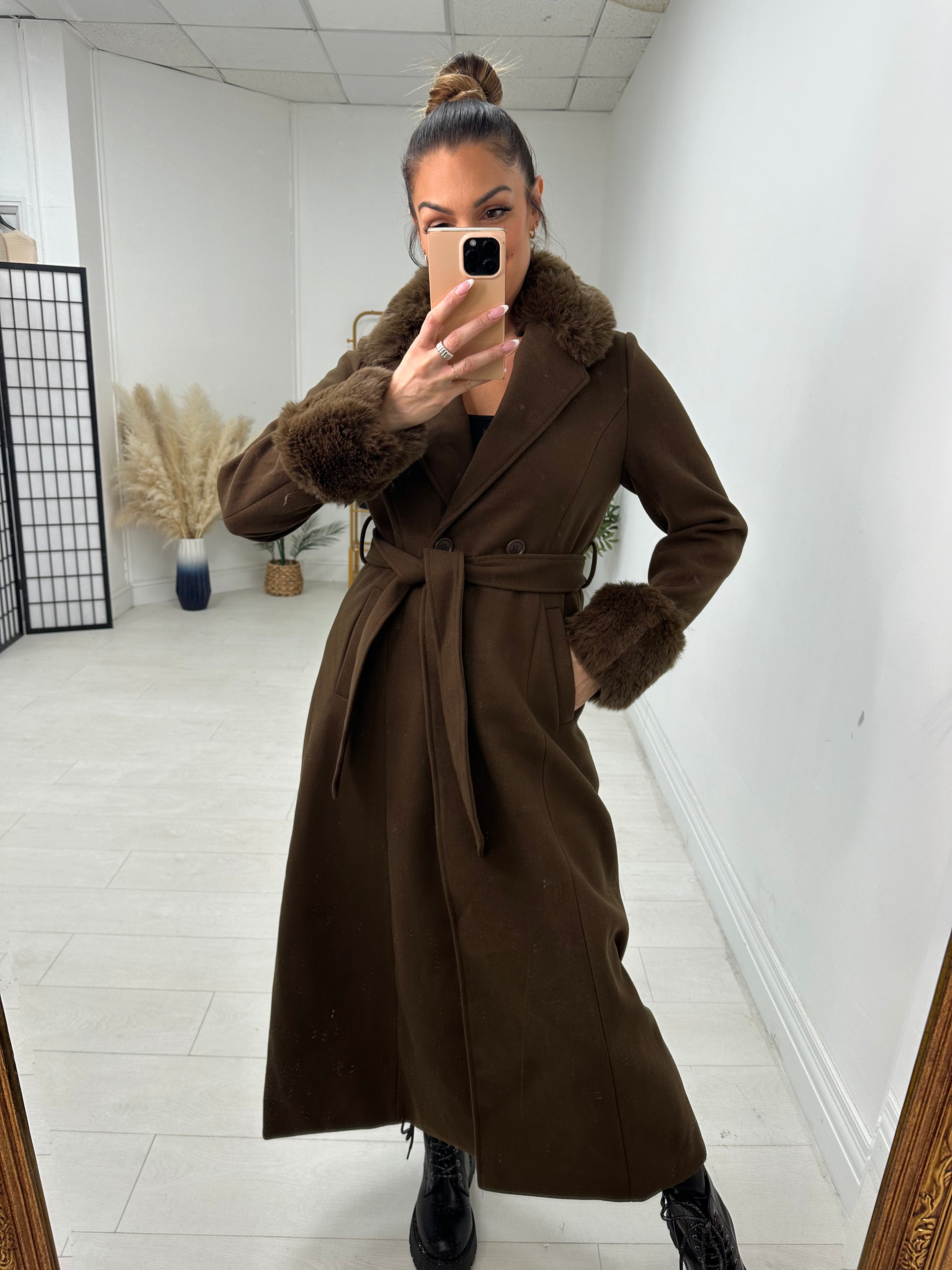 Jenett Faux Fur Collar Longline Jacket