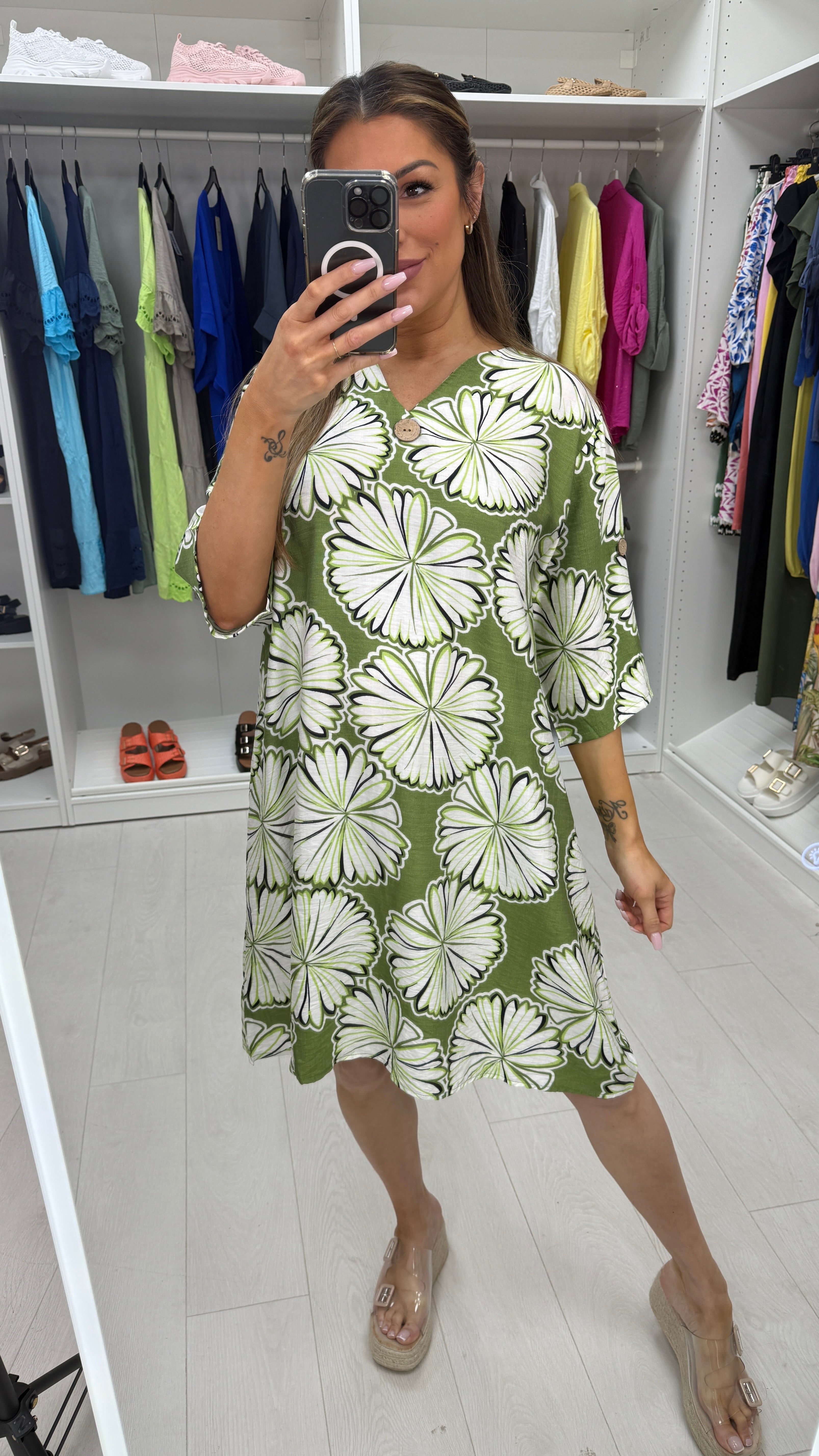 Justina Floral Print Loose Fit Midi Dress