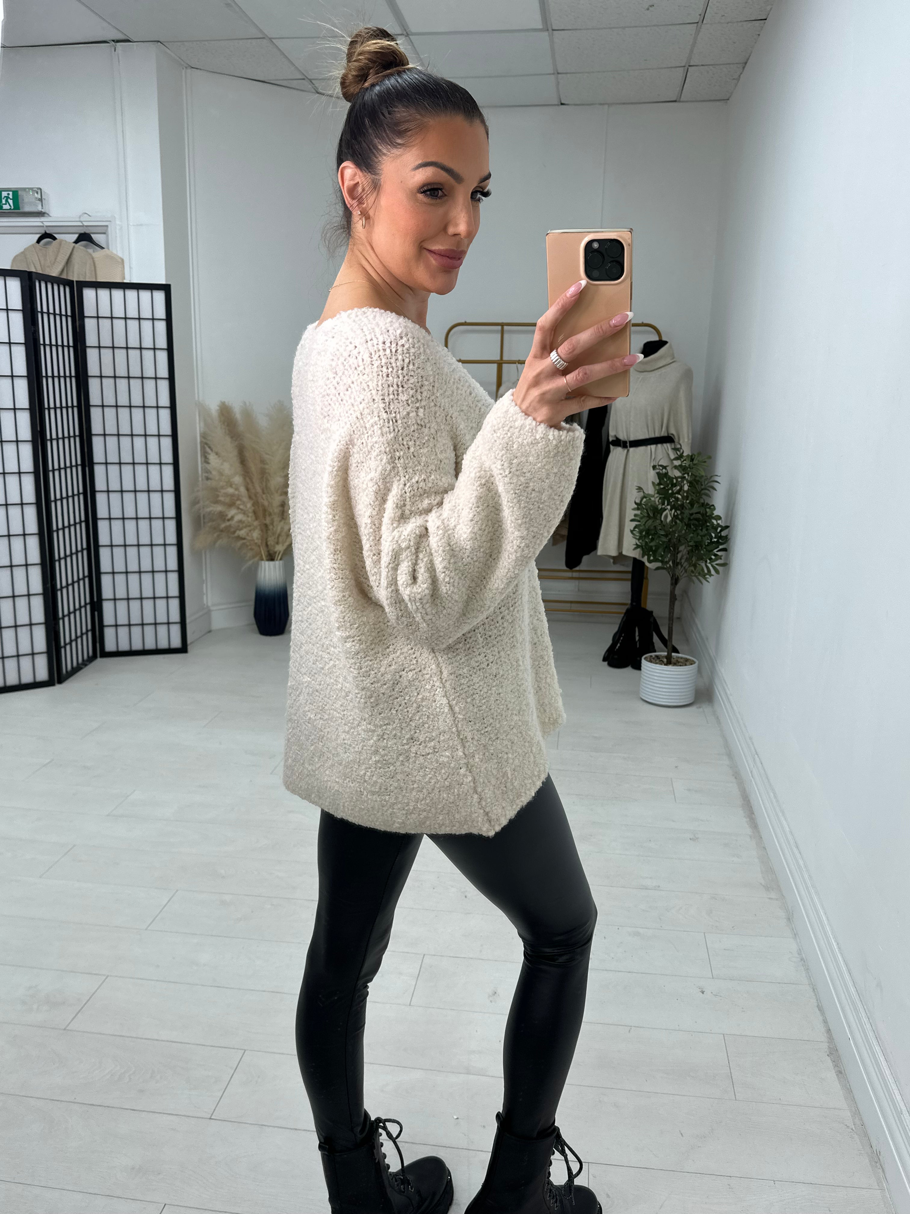 Katie Boucle Super Soft V Neck Jumper