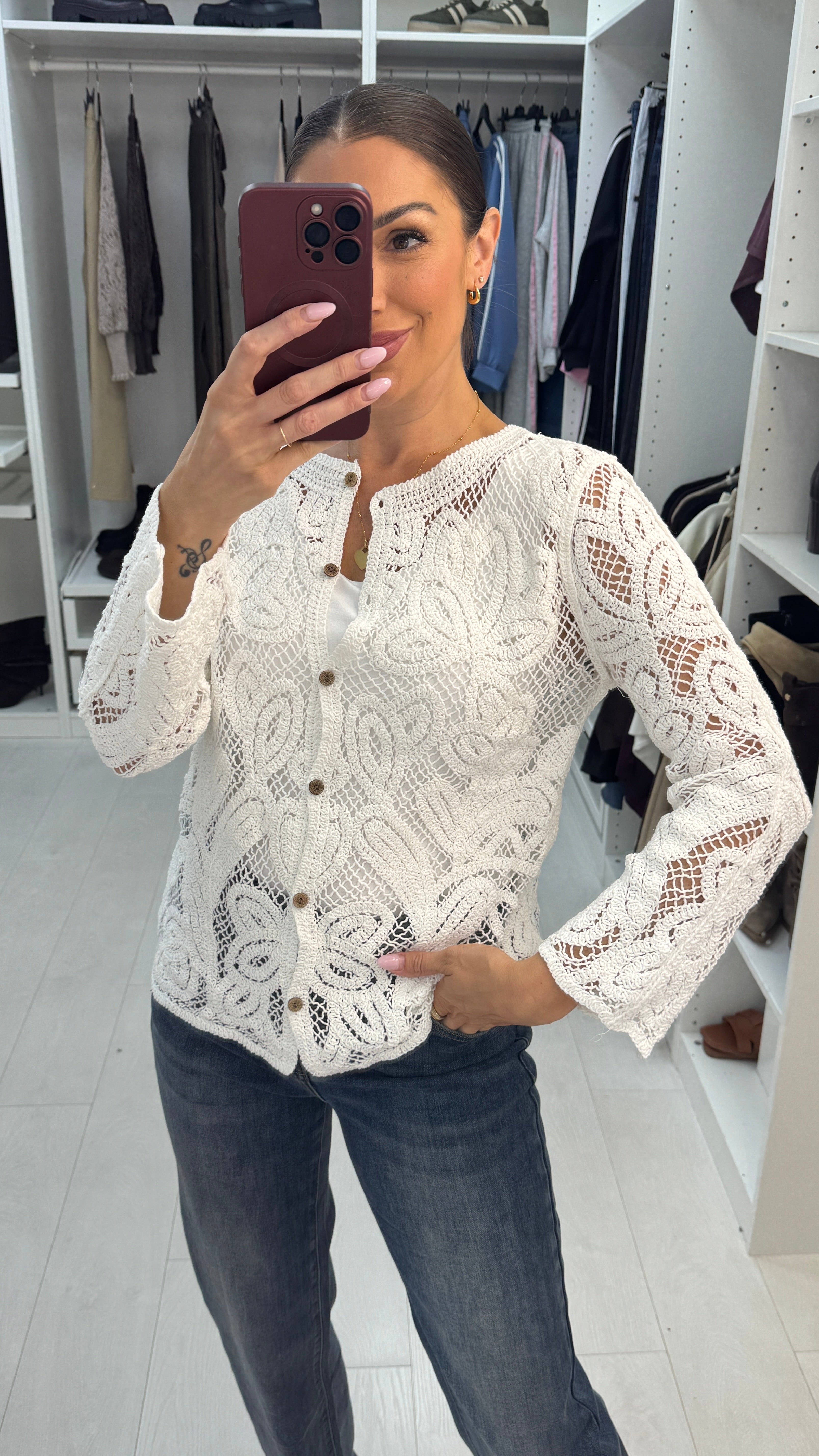Hester Crochet Button Front Cardigan