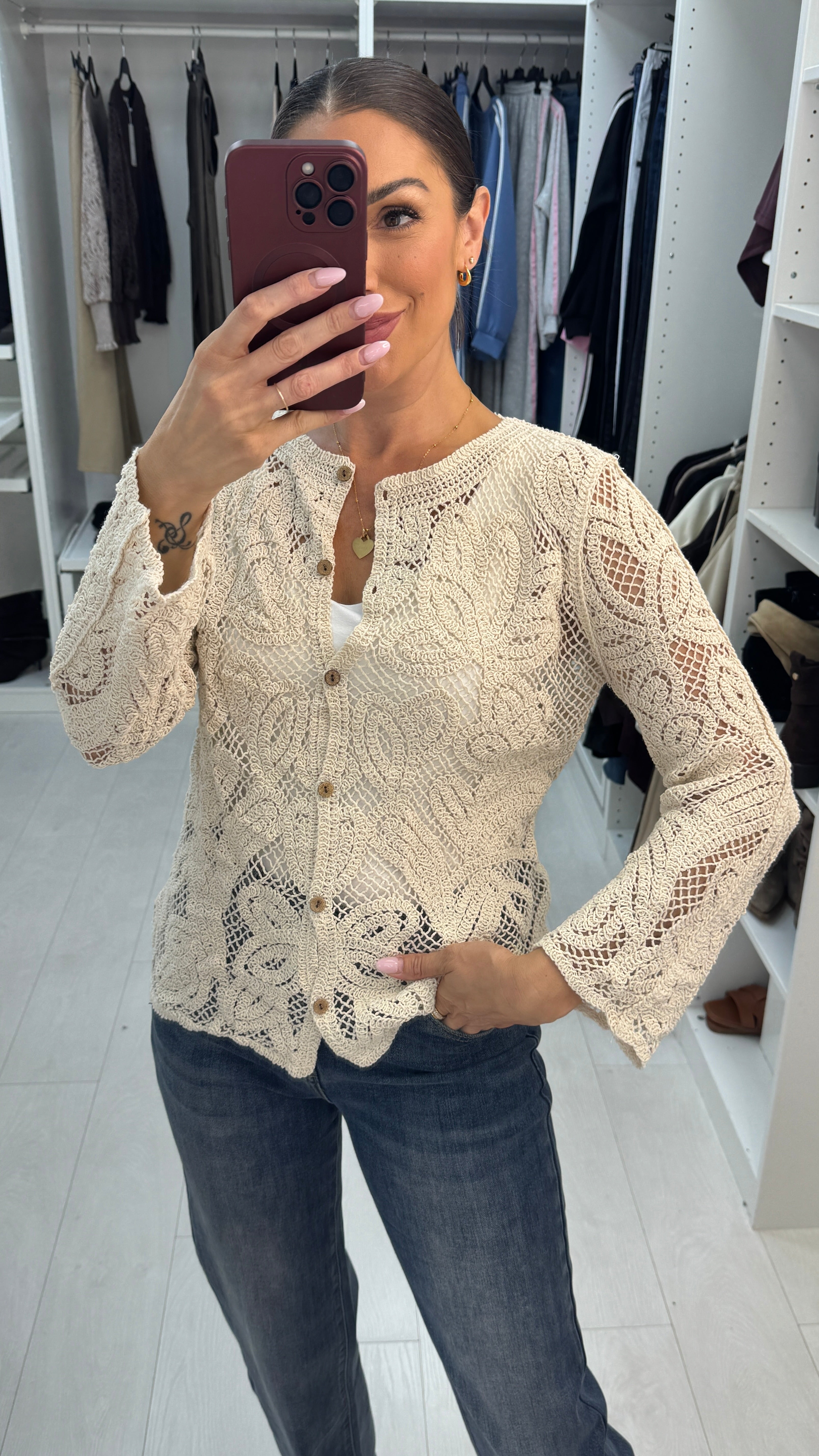 Hester Crochet Button Front Cardigan