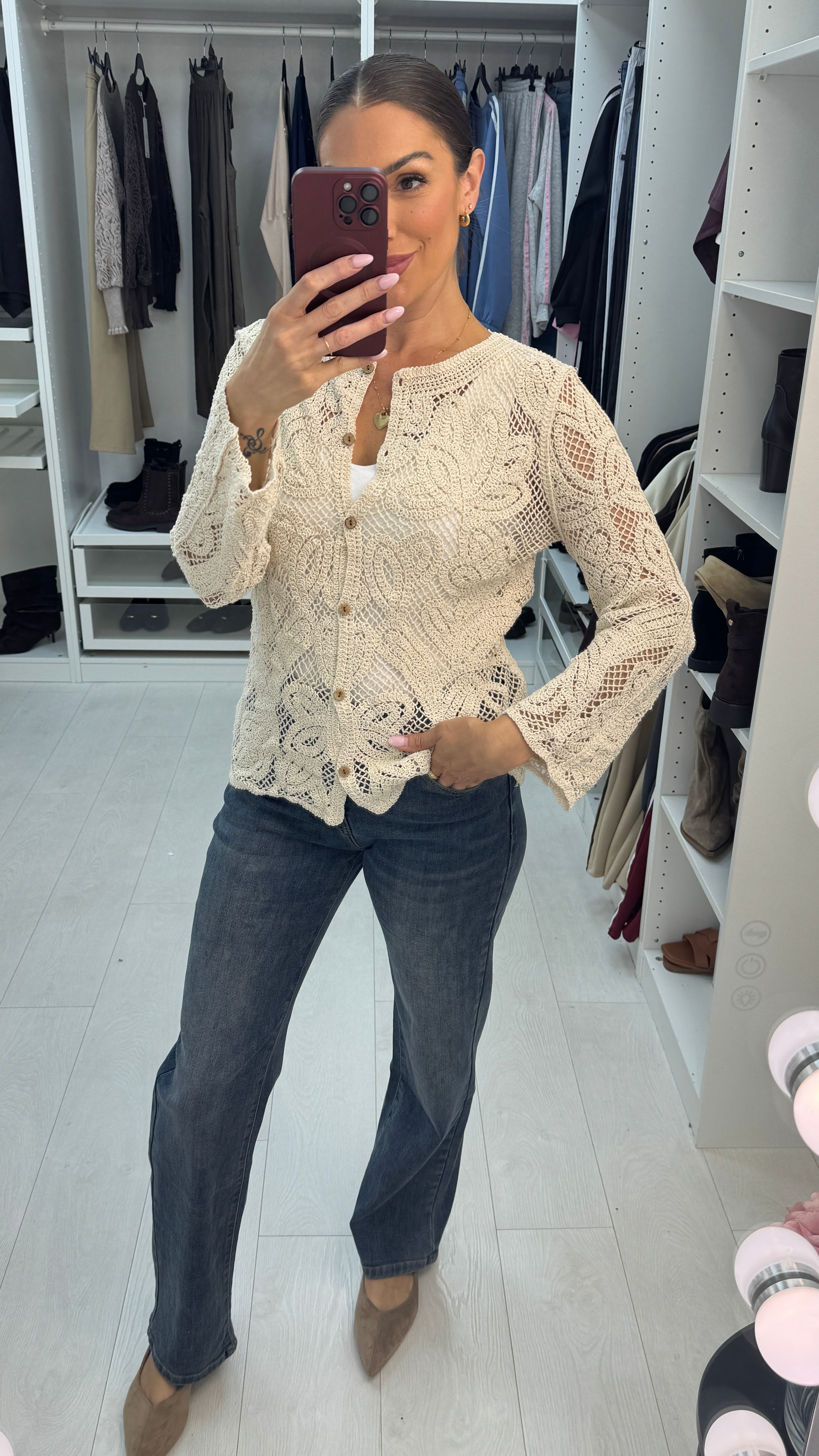Hester Crochet Button Front Cardigan