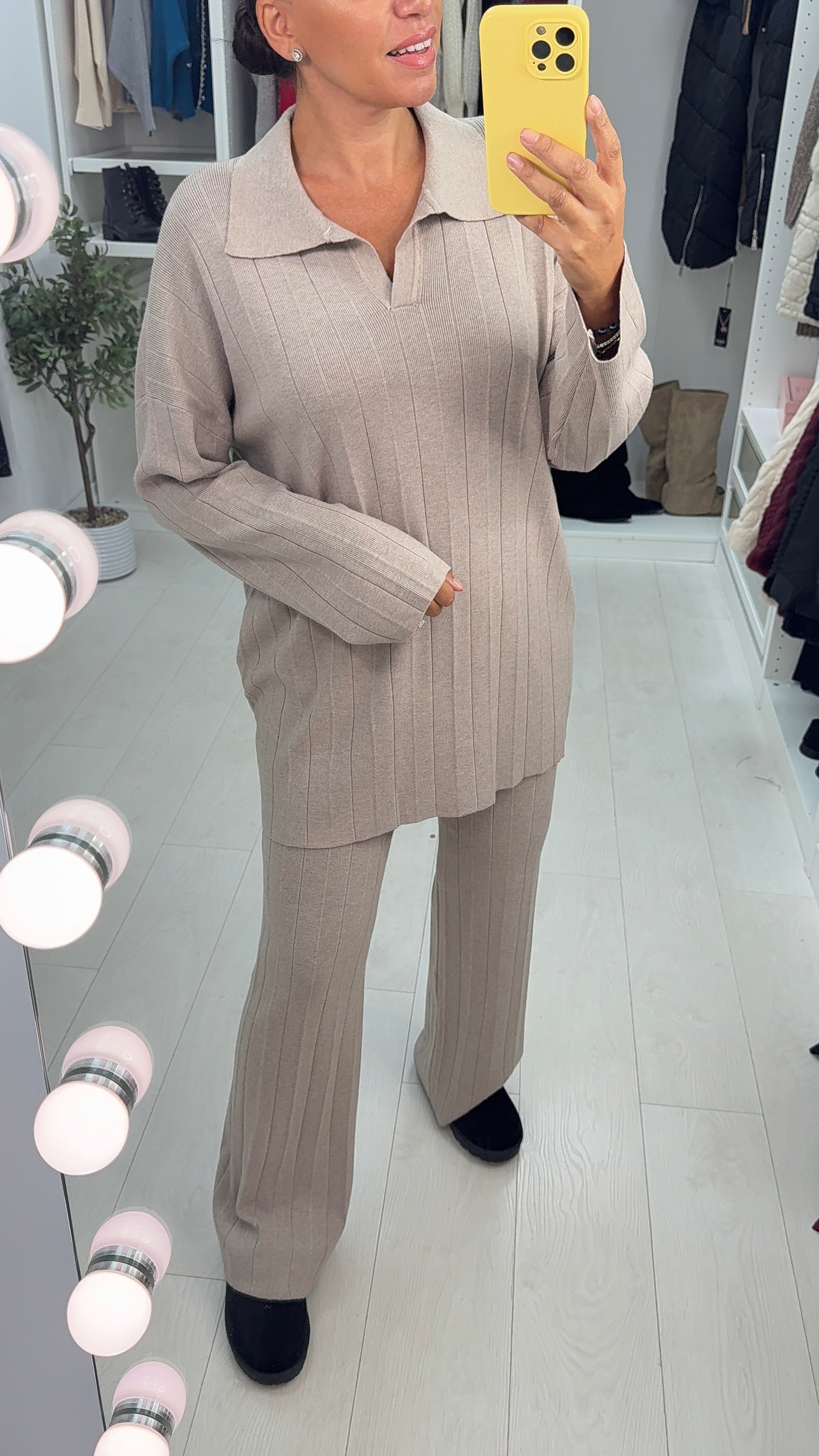 Jenifer Plain Ribbed Longline Loungewear Set