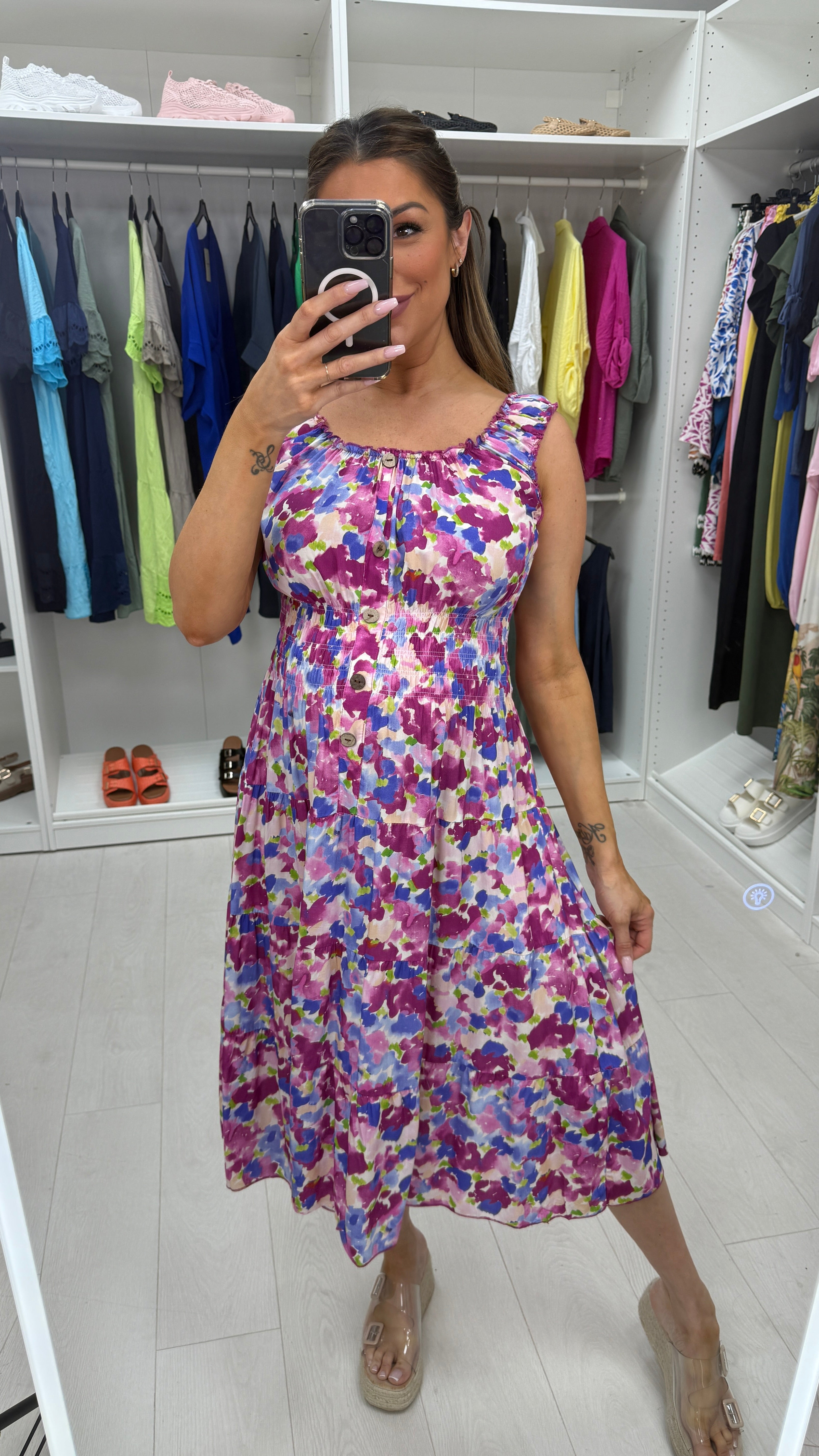 Lizzy Watercolour Floral Print Midi Dress