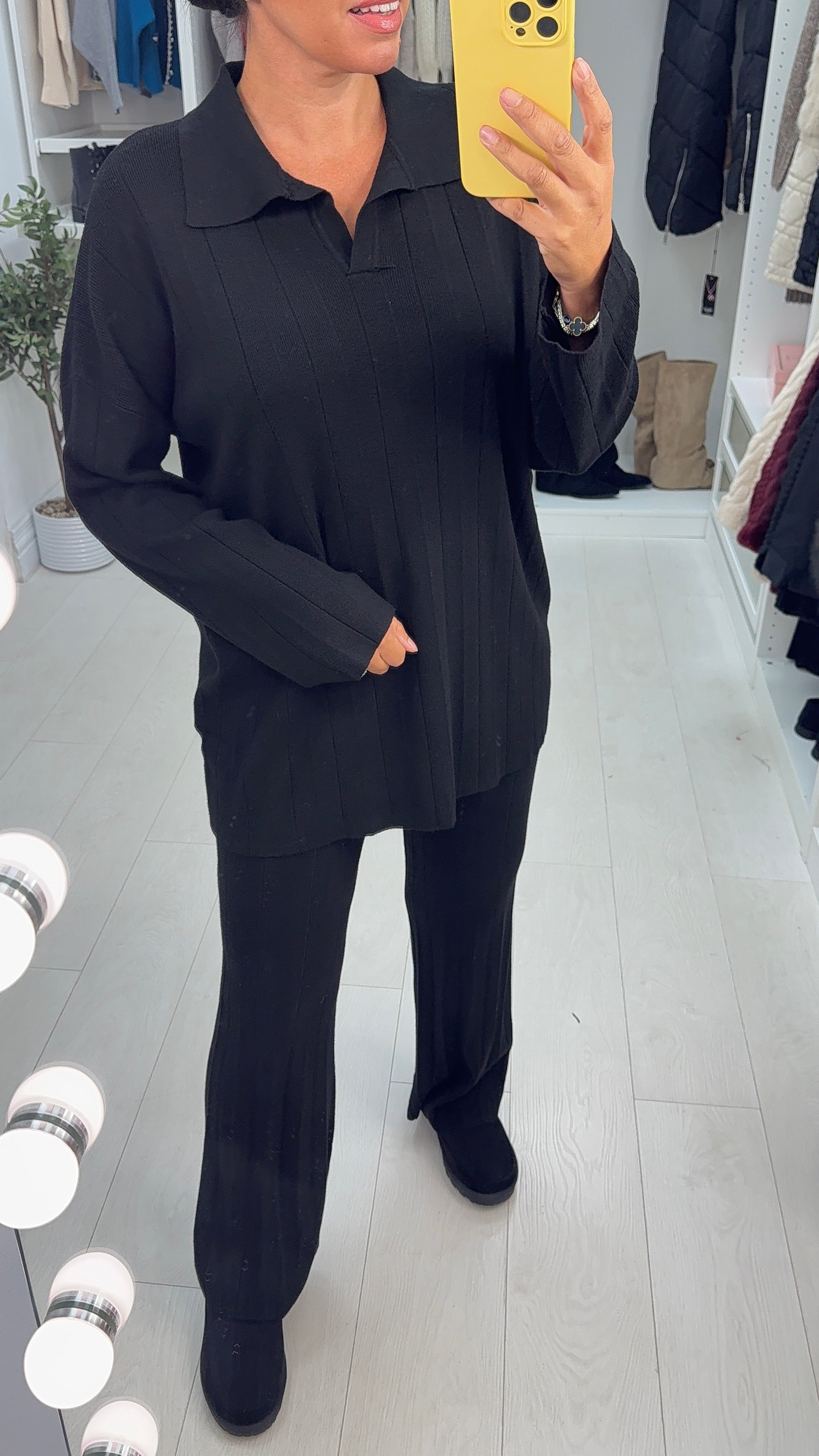 Jenifer Plain Ribbed Longline Loungewear Set