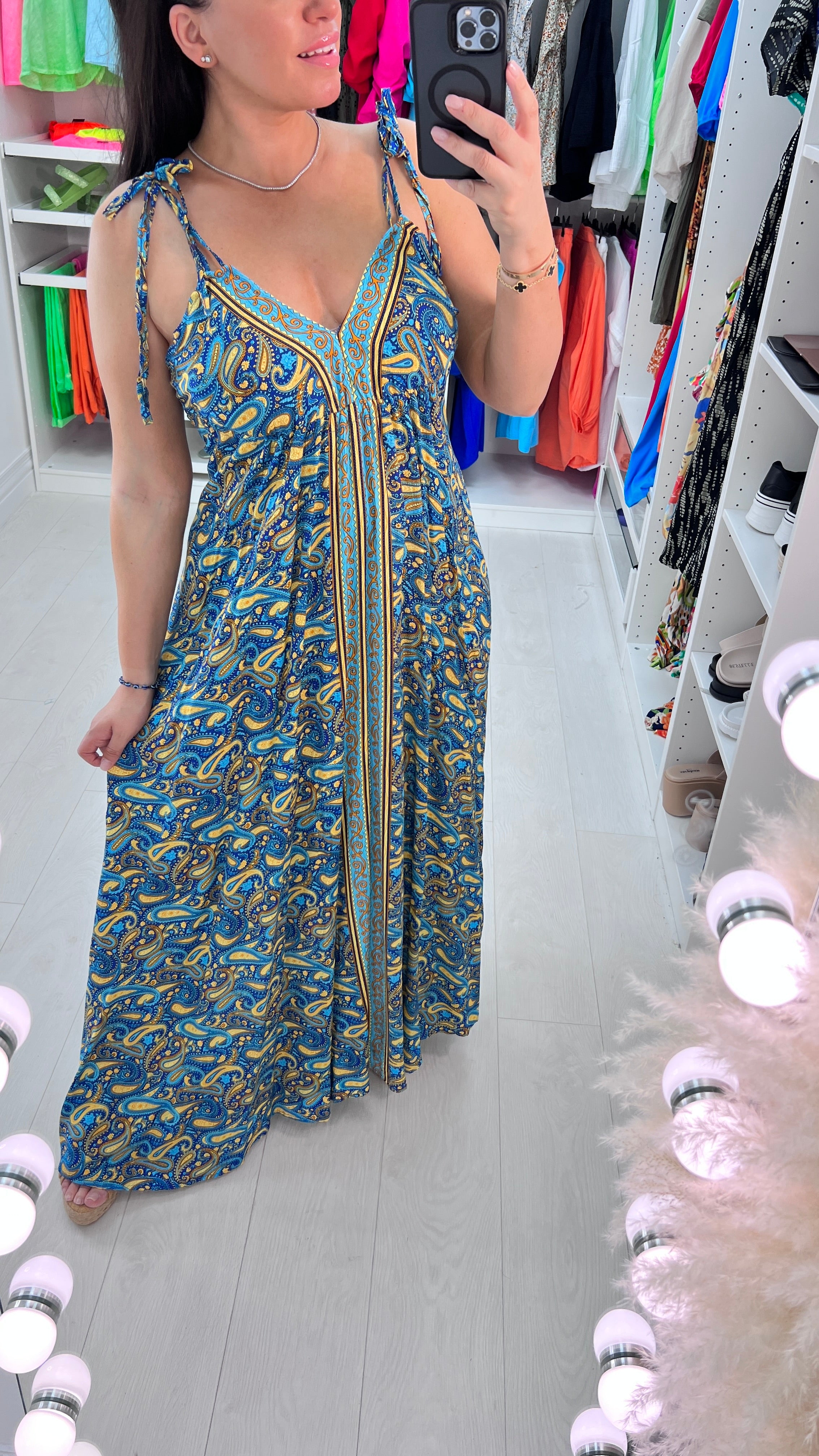 Nicolle Paisley Print Deep V Back Maxi Dress