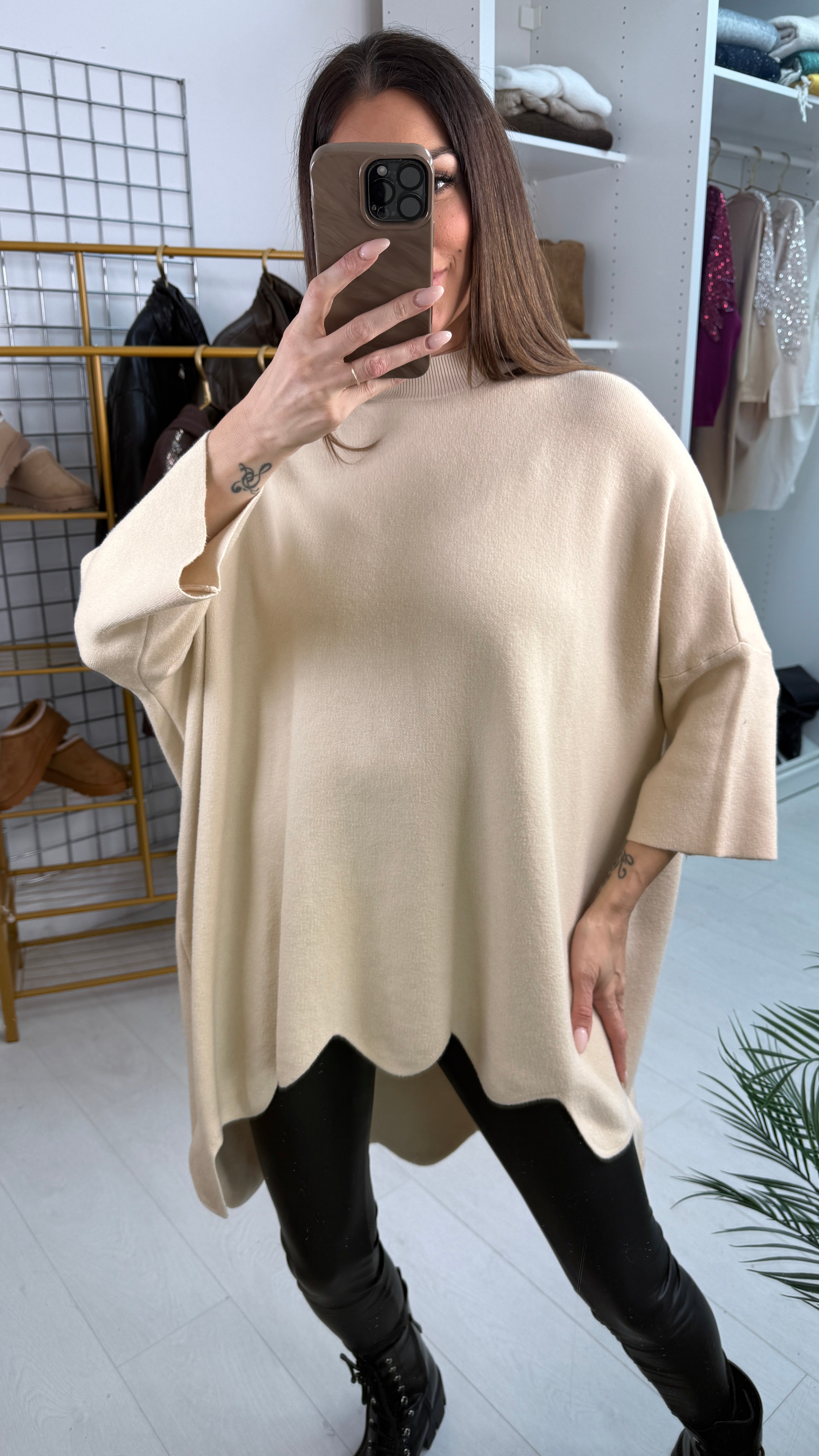 Samantha Plain Scallop Hem Loose Fit Longline Jumper