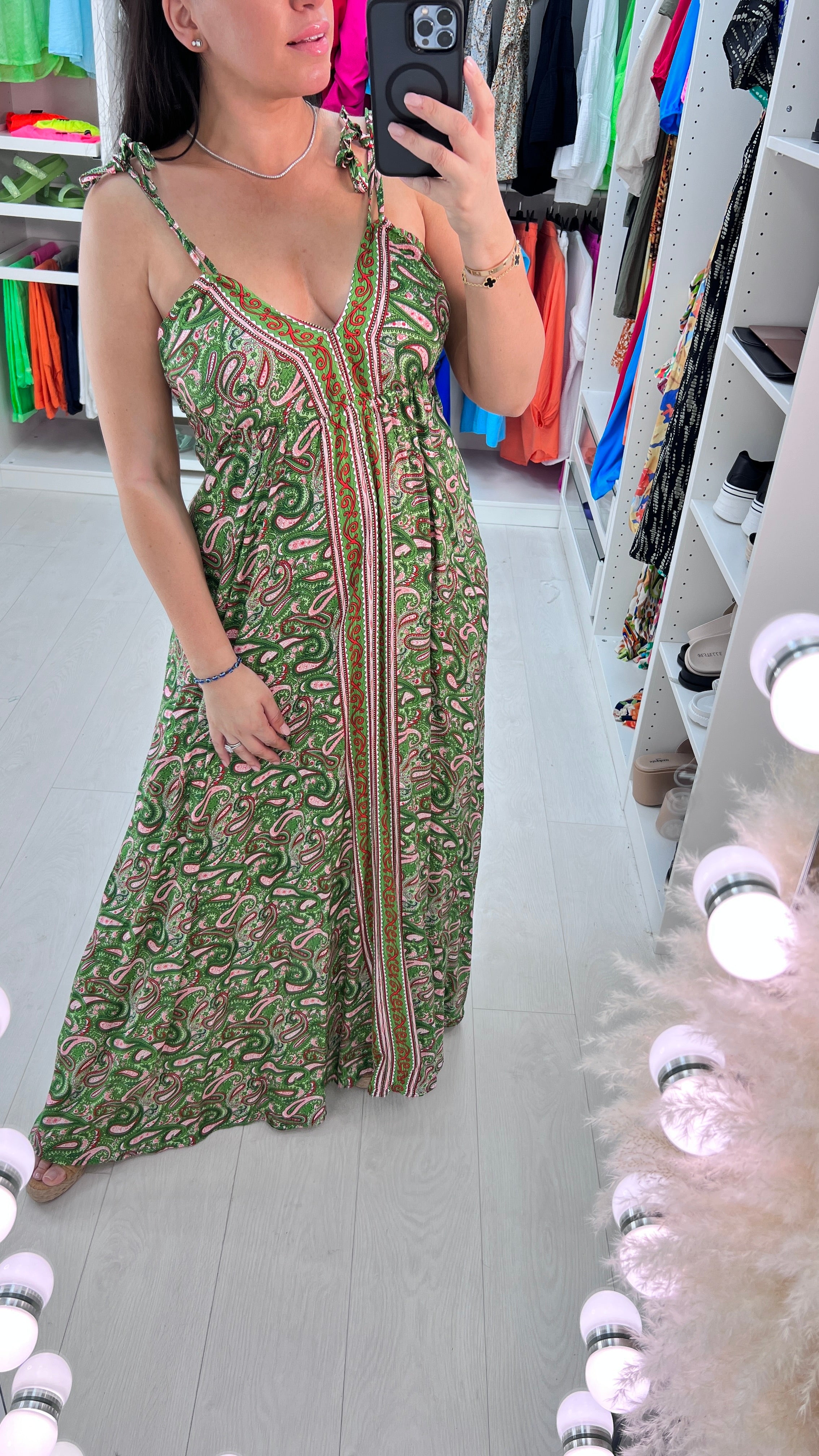 Nicolle Paisley Print Deep V Back Maxi Dress