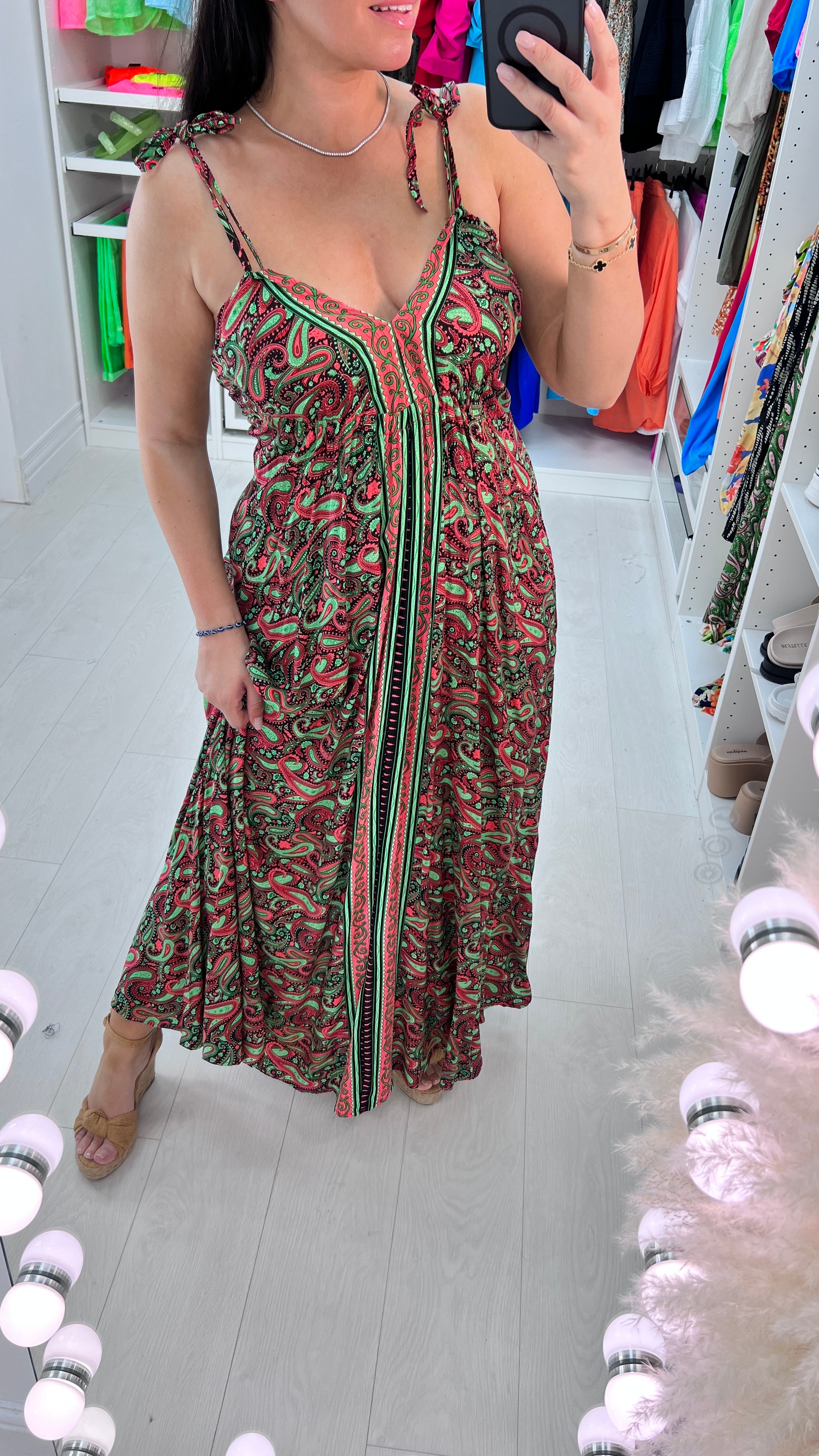 Nicolle Paisley Print Deep V Back Maxi Dress