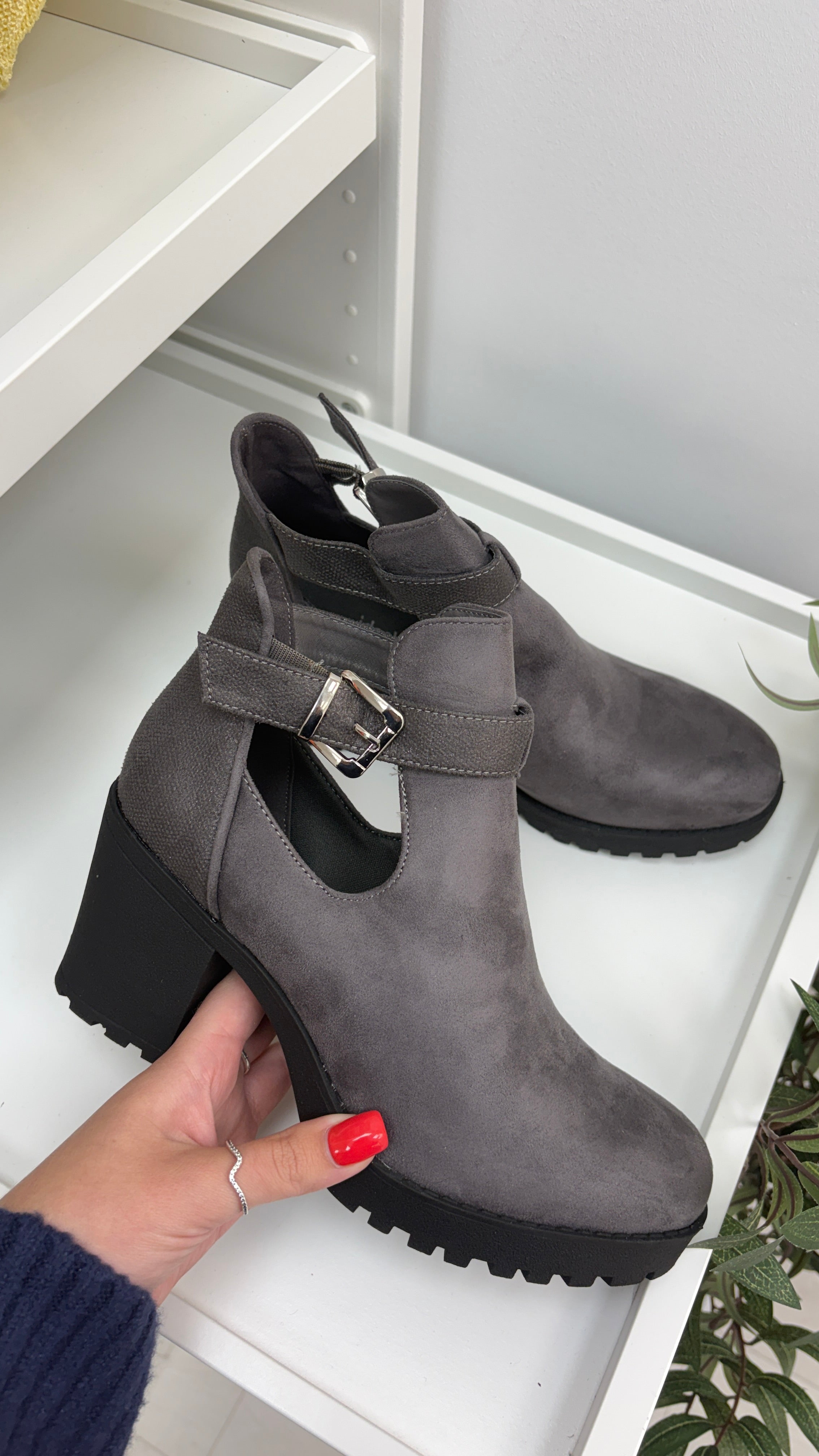 Adora Faux Suede Chunky Heel Ankle Boots