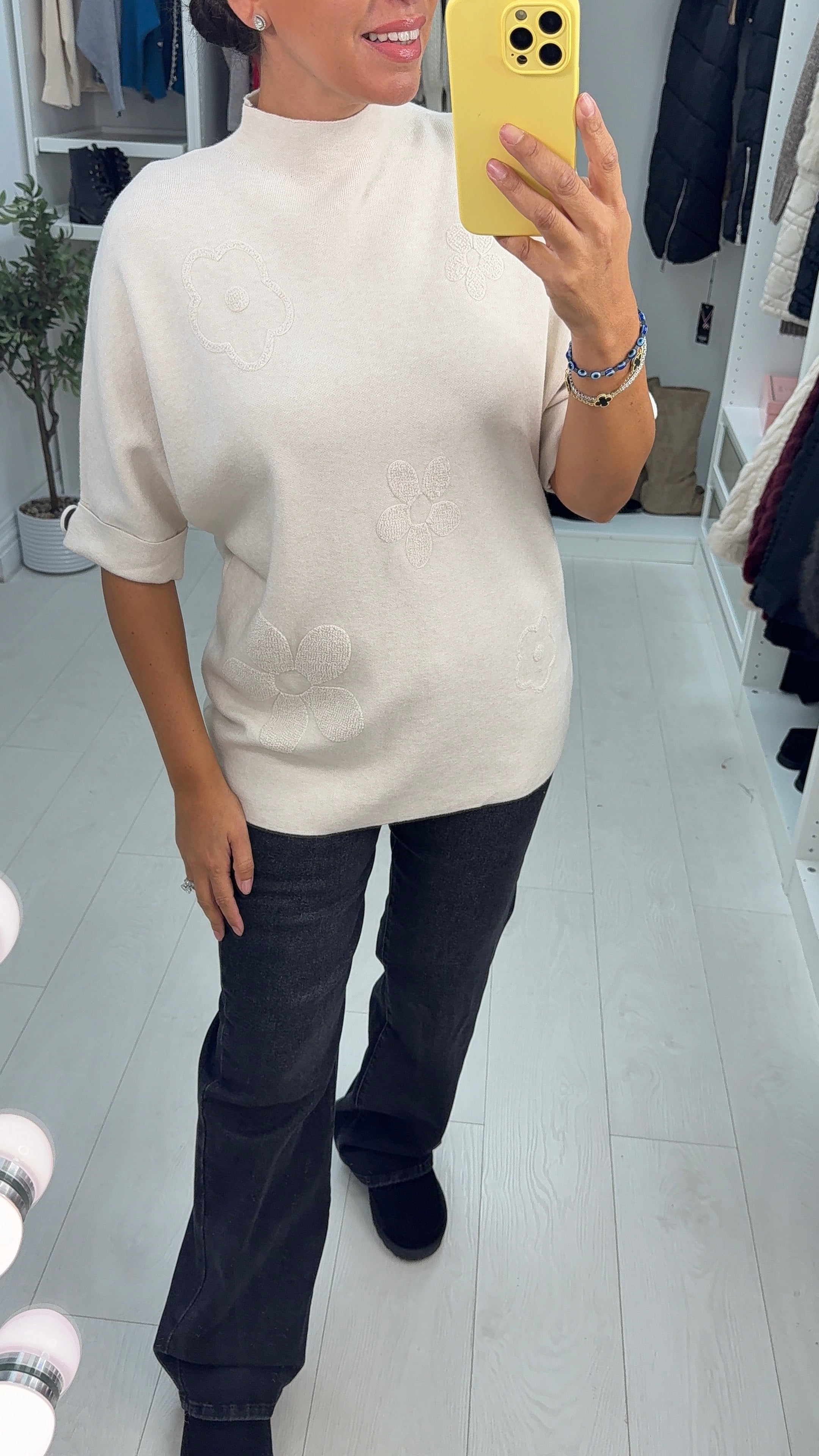 Felina Plain Floral Detail 3/4 Sleeve Jumper