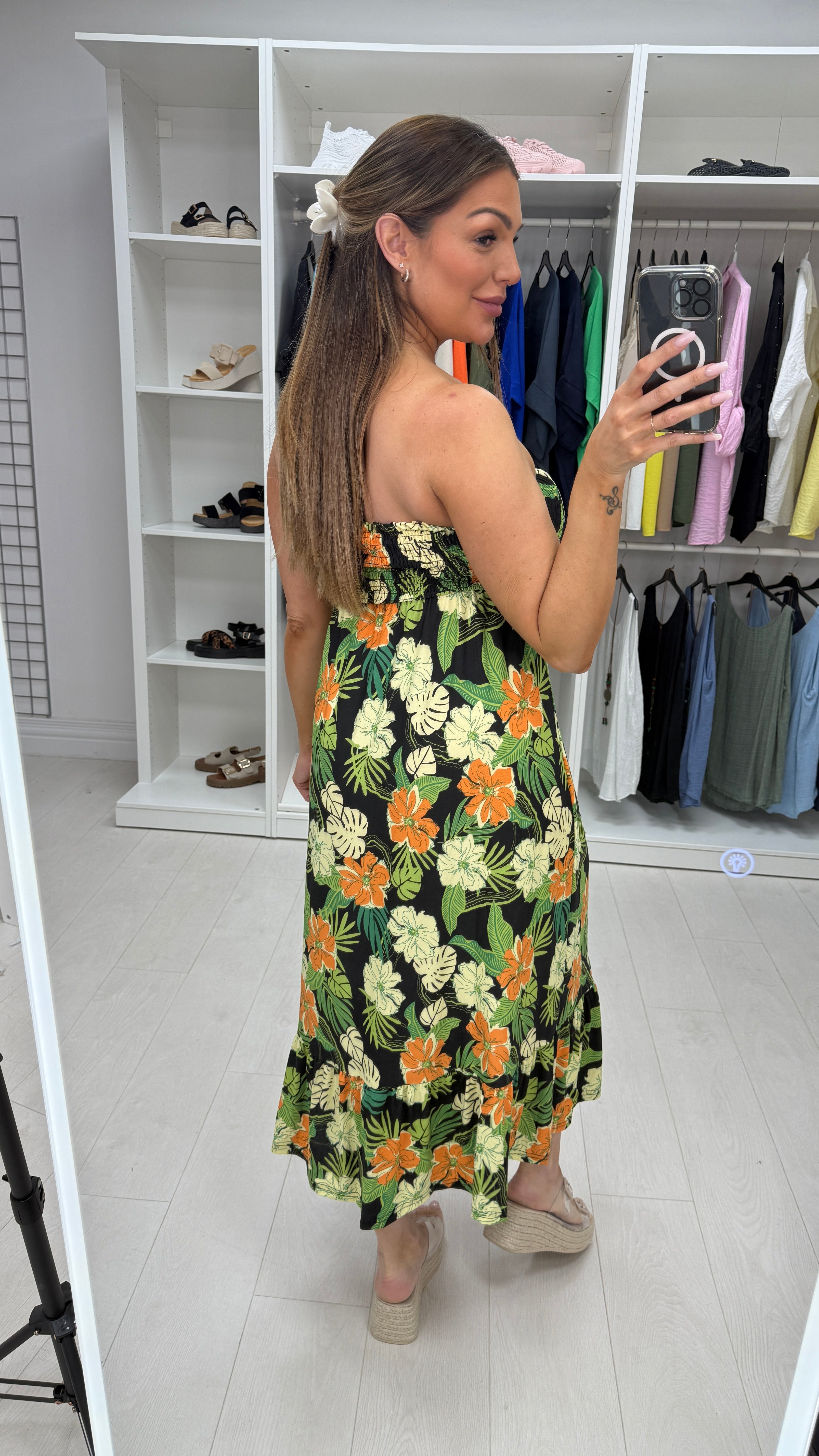 Senima Floral Print Tie Neck Midi Dress