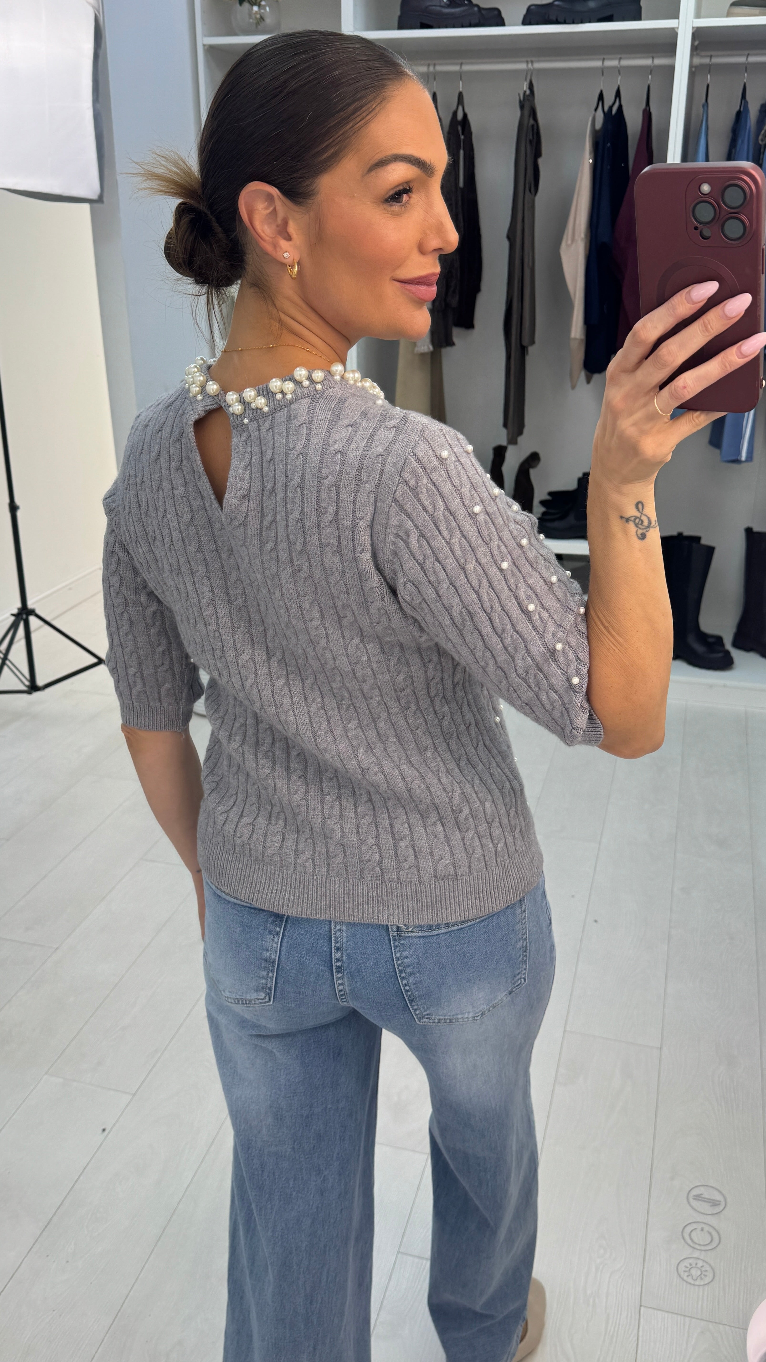 Umie Pearl Embellished Cable Knit Jumper