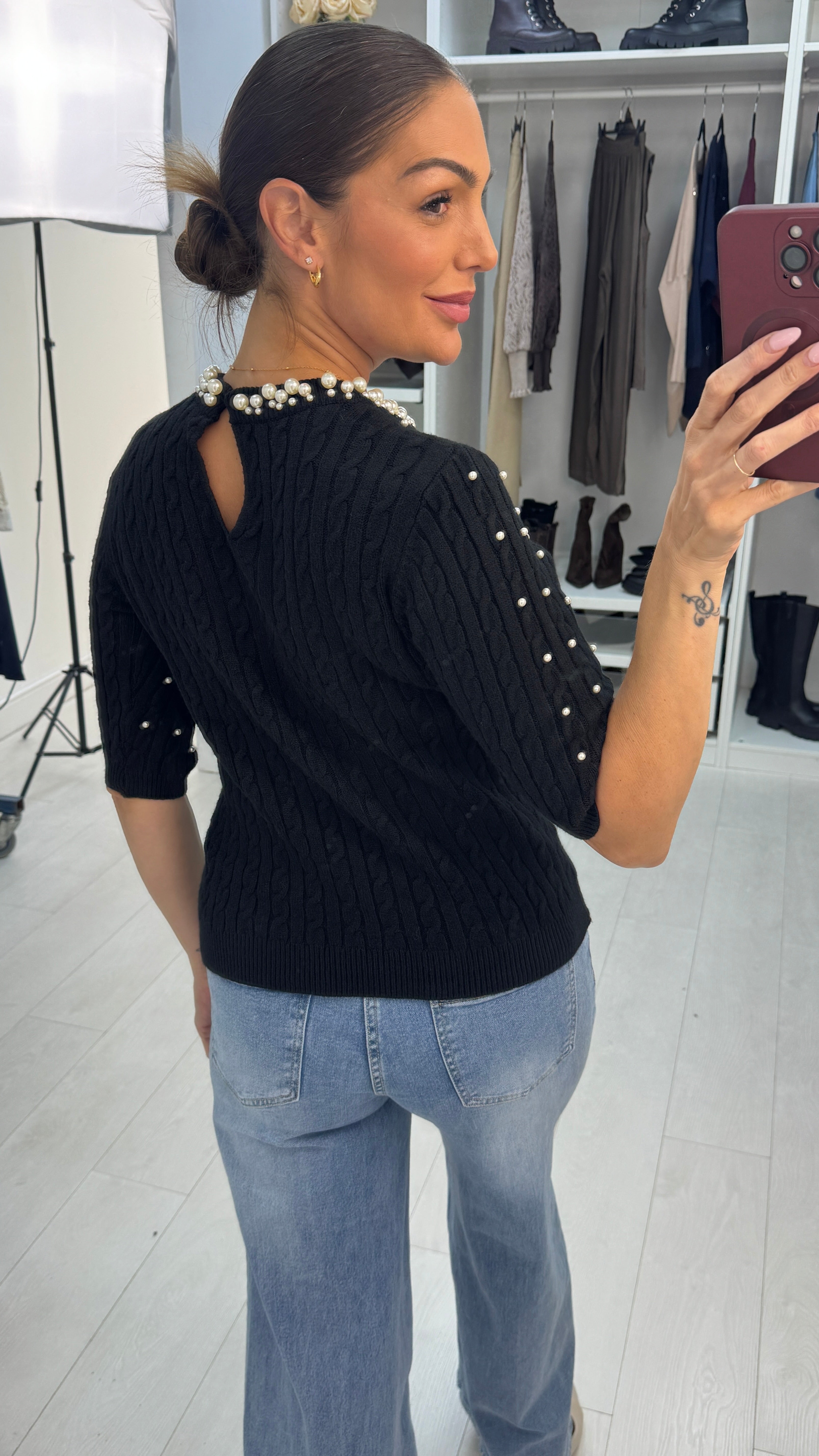 Umie Pearl Embellished Cable Knit Jumper