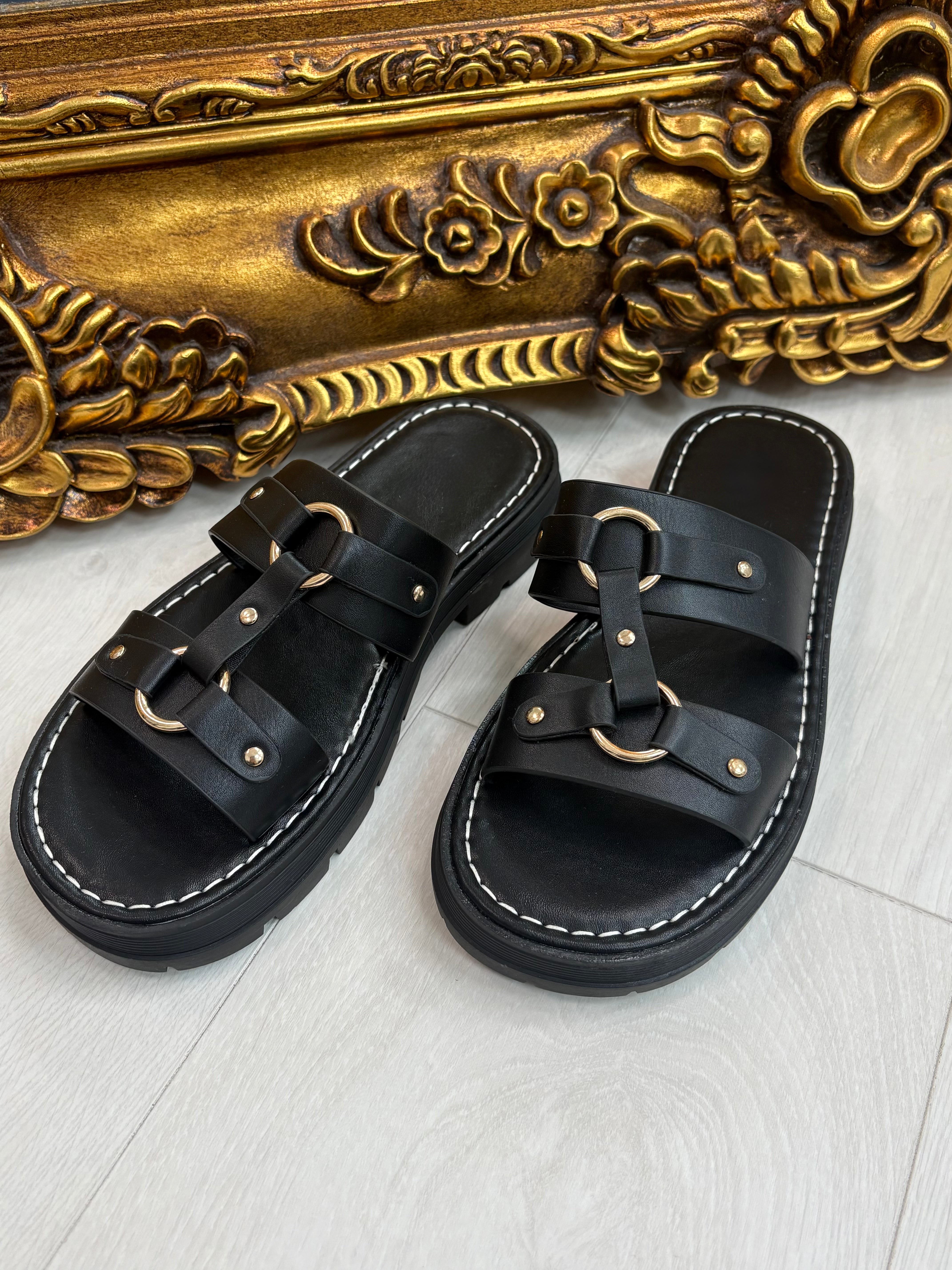 Pippa Double Strap Metallic Detail Sliders