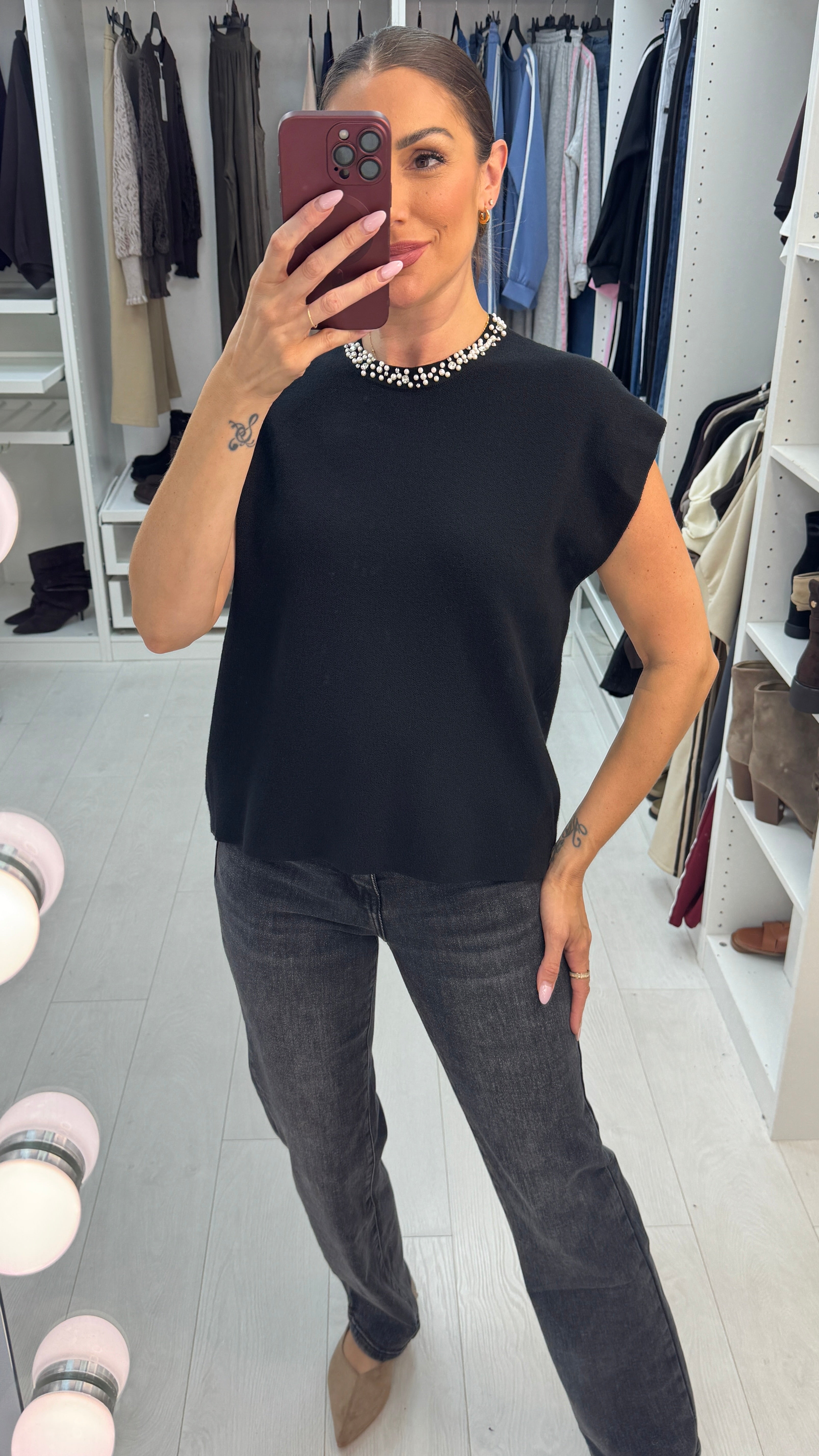 Yana Plain Embellished Sleeveless Jumper