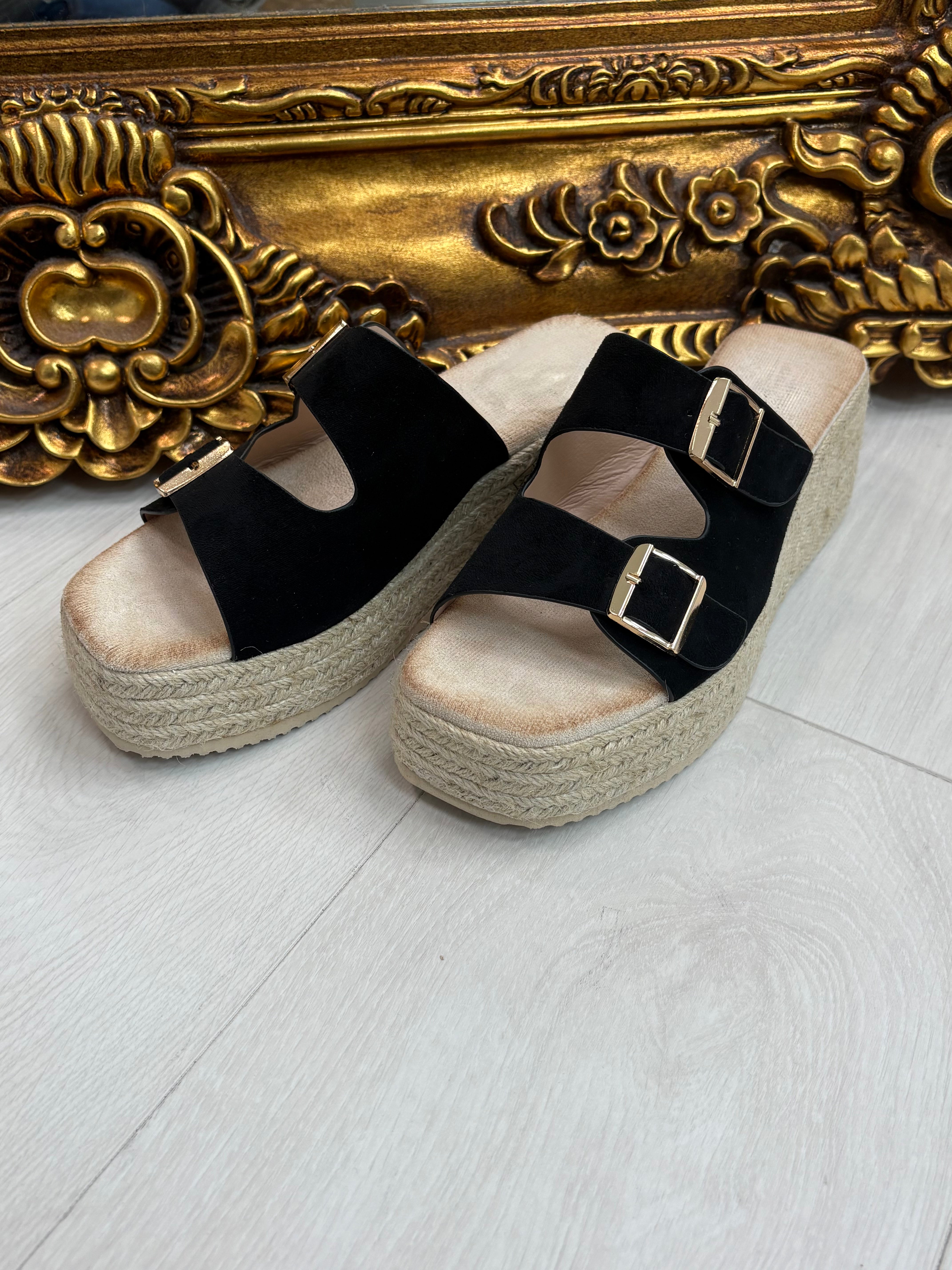 Lara Woven Platform Buckle Mules