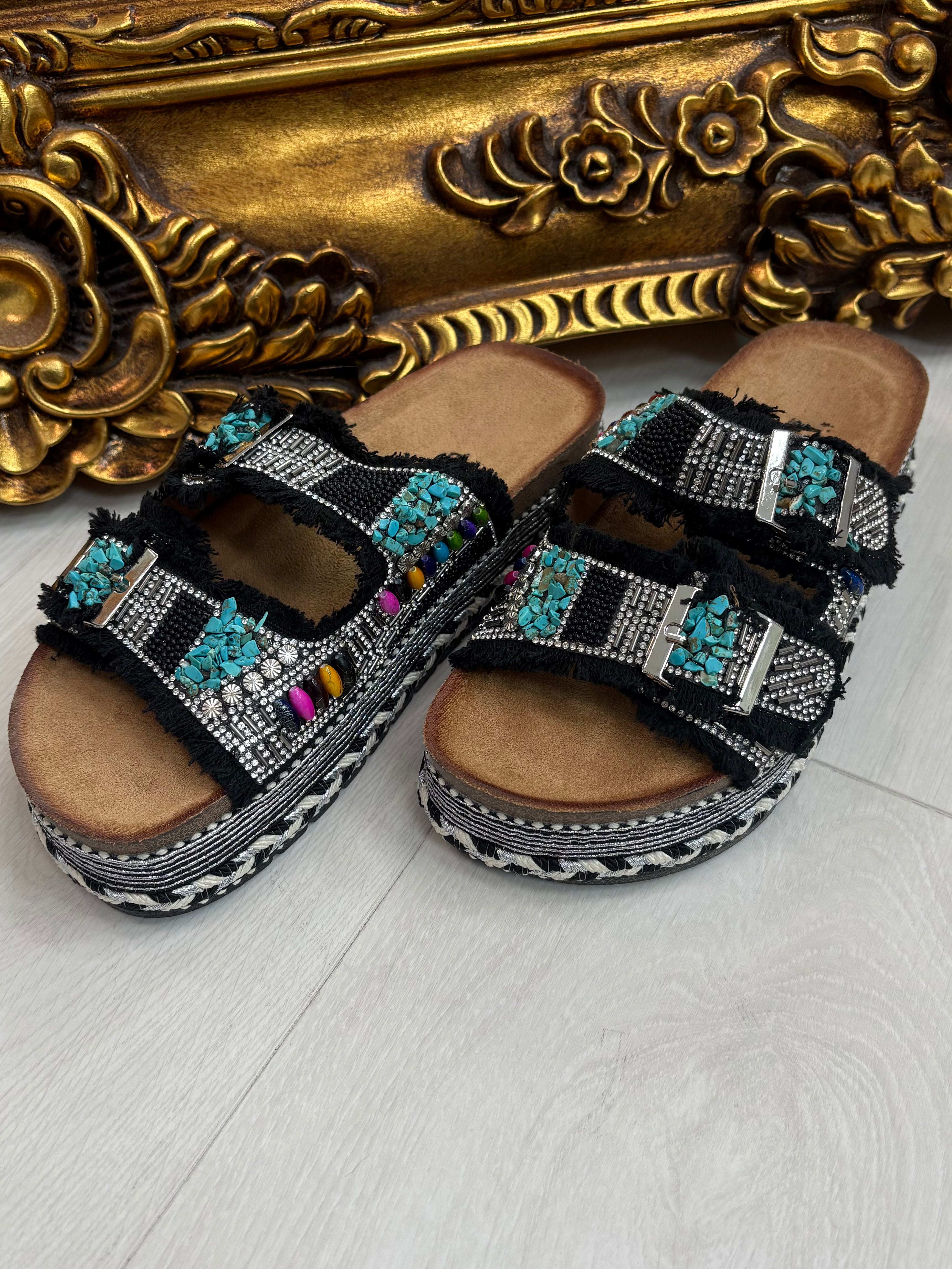 Sonia Embellished Double Strap Sliders