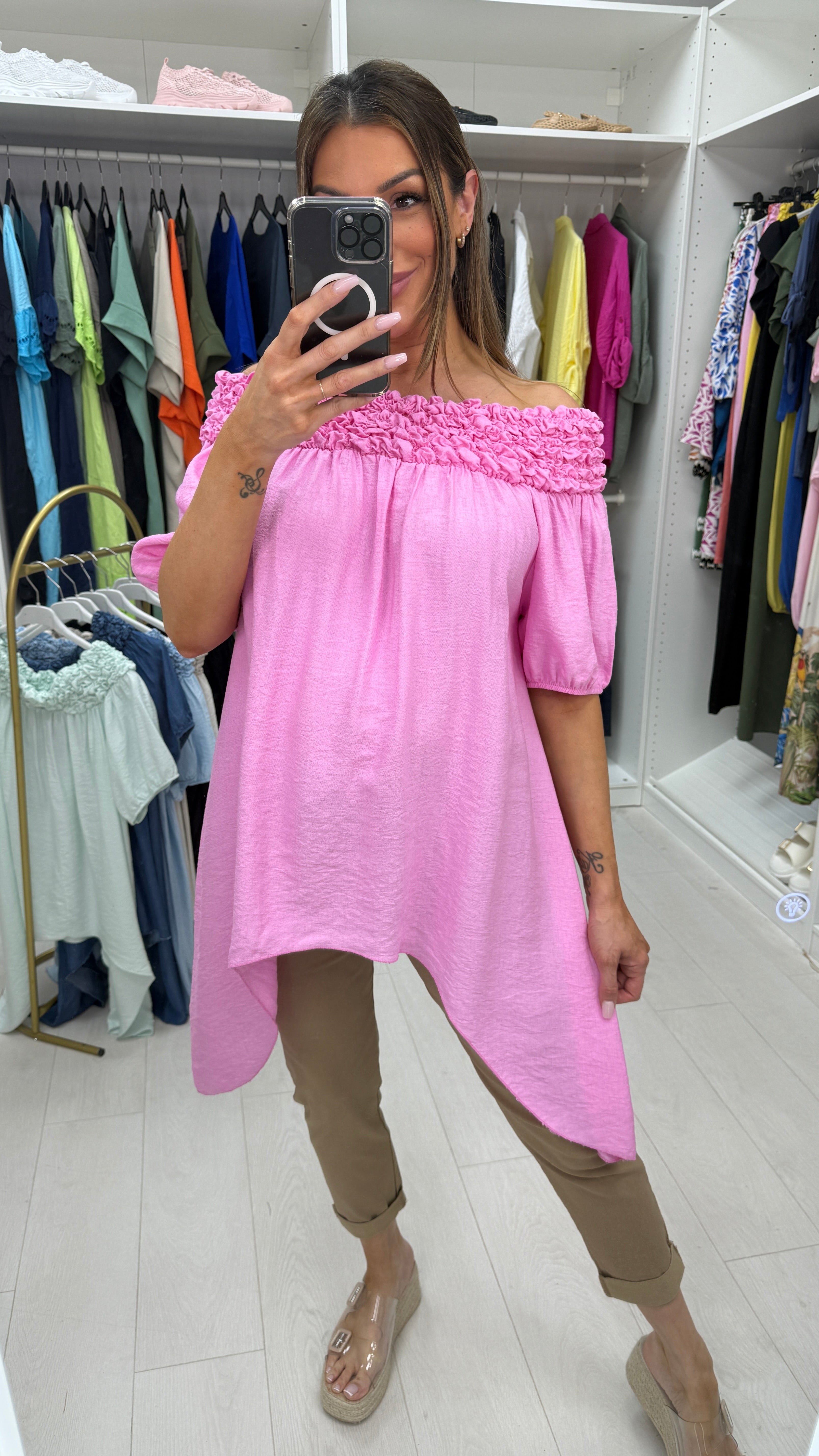 Siara Asymmetric Plain Bardot Top