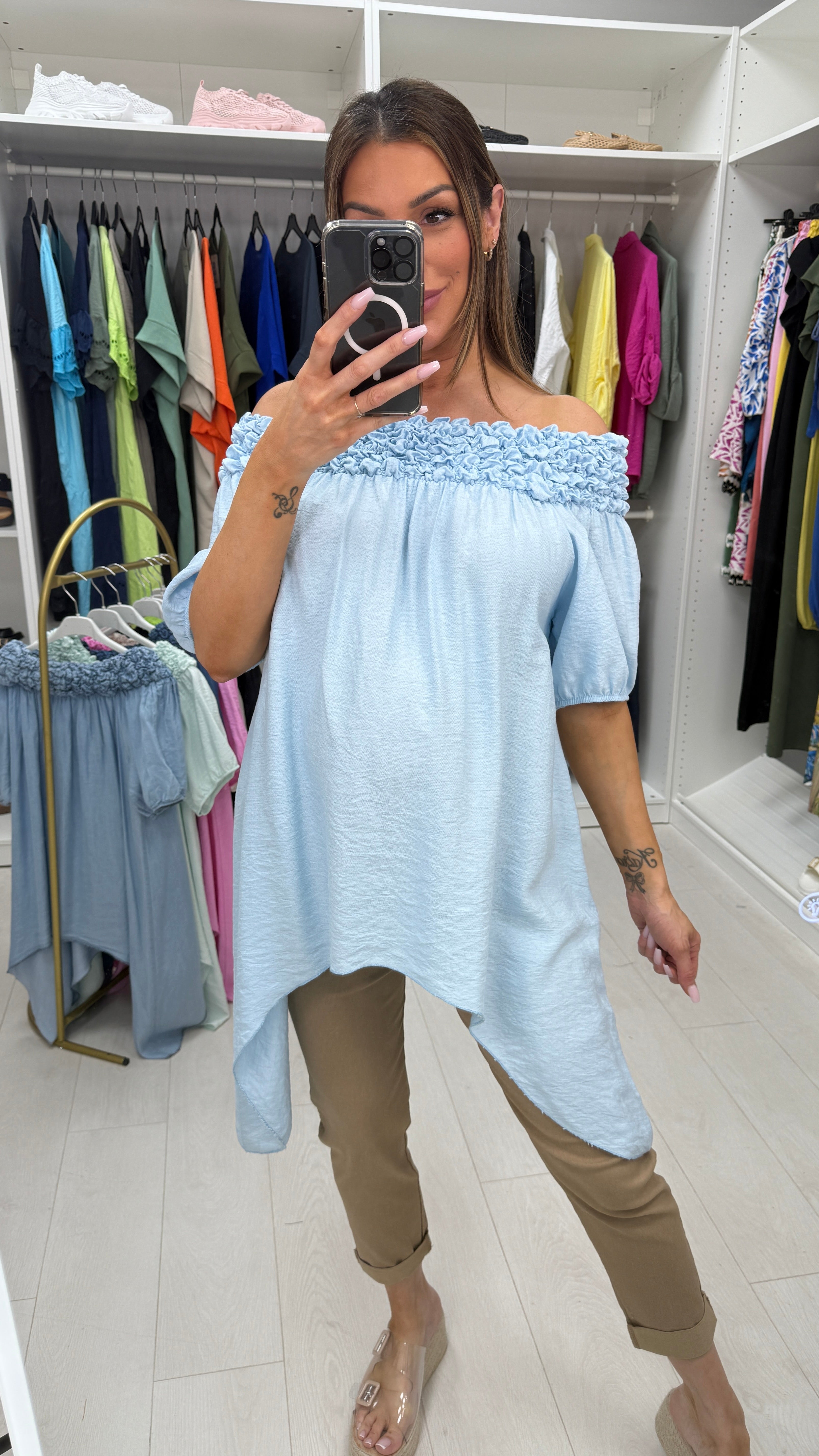 Siara Asymmetric Plain Bardot Top