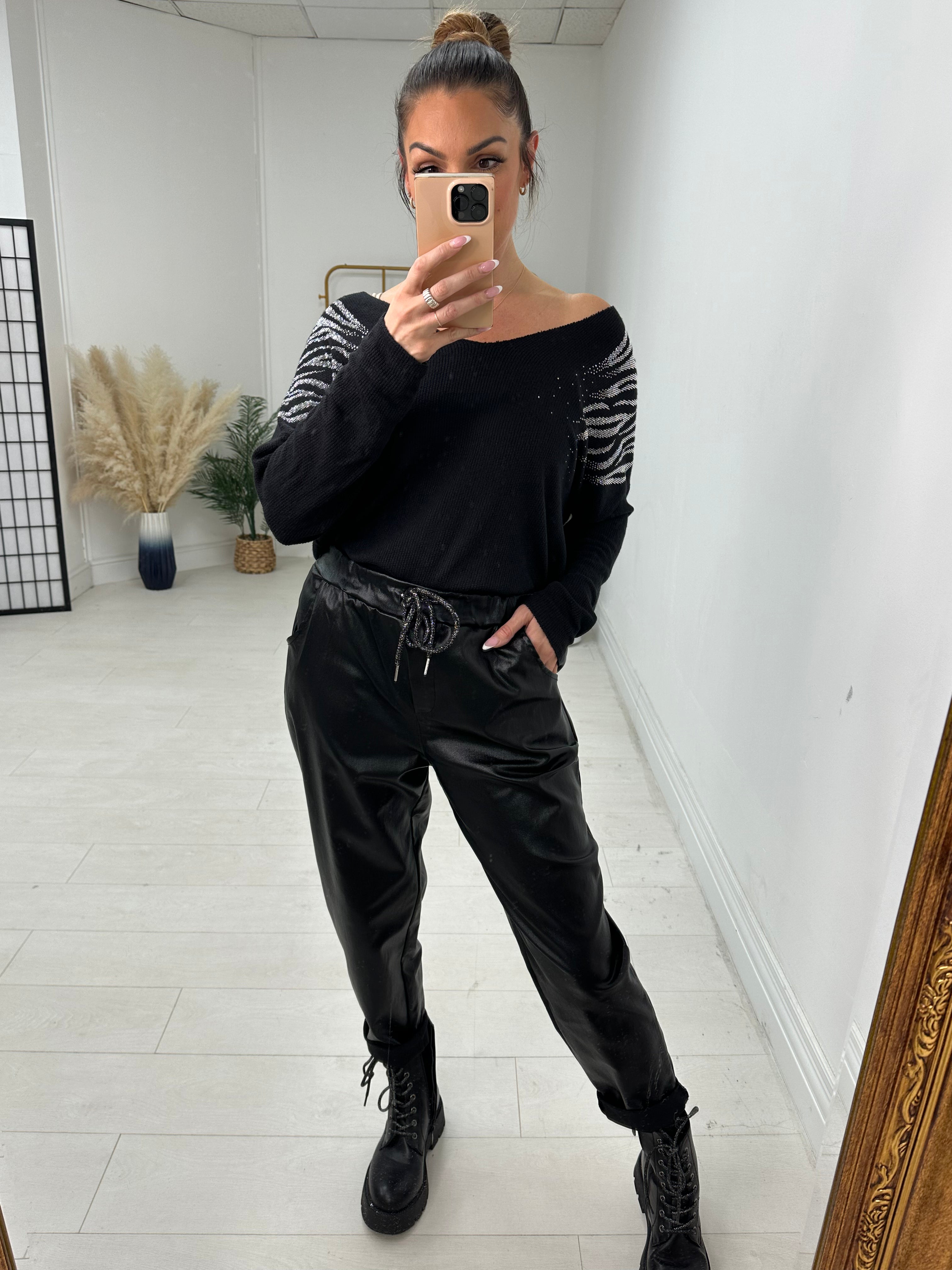 Tobie Faux Leather Tie Front Joggers