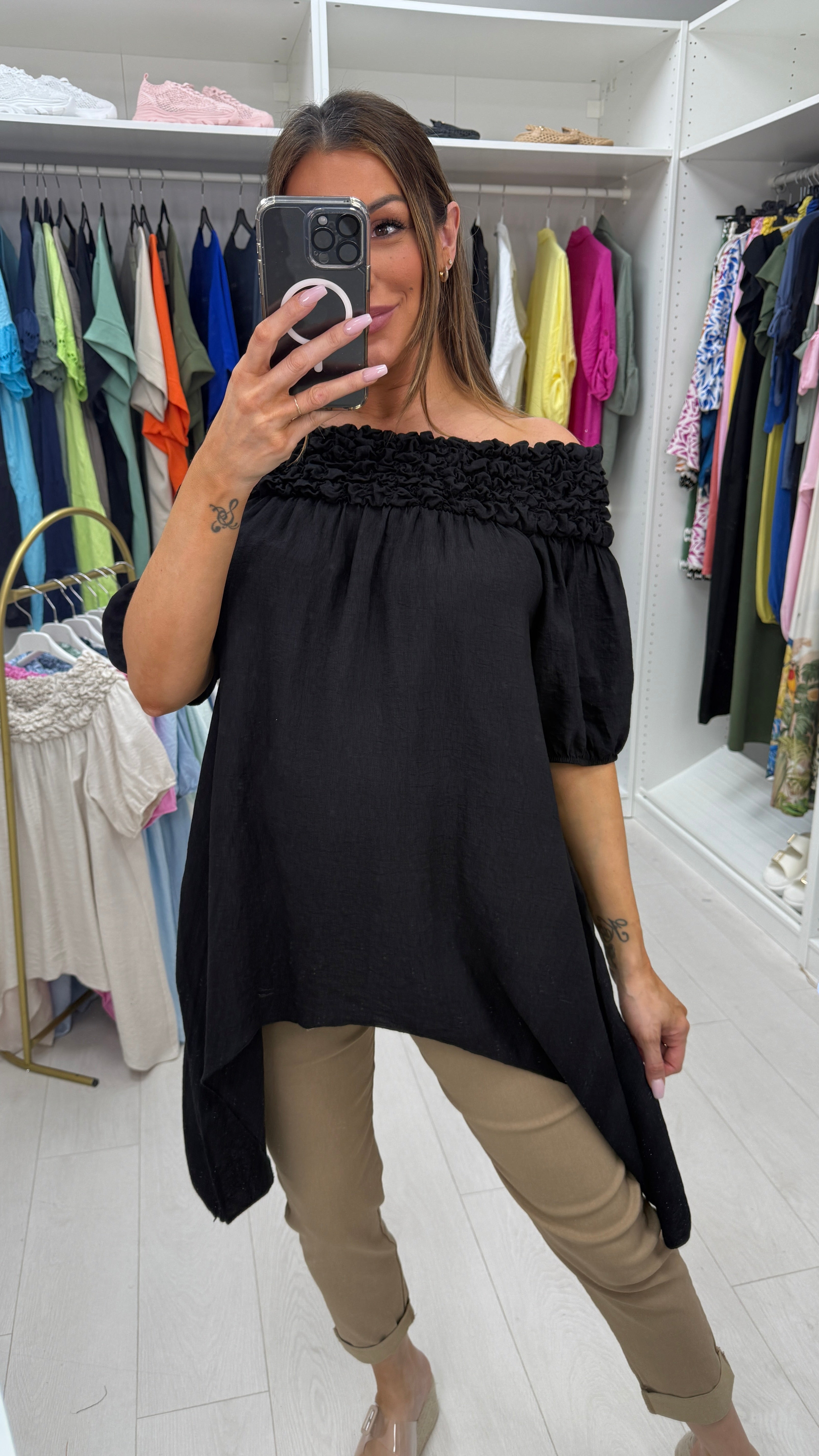 Siara Asymmetric Plain Bardot Top