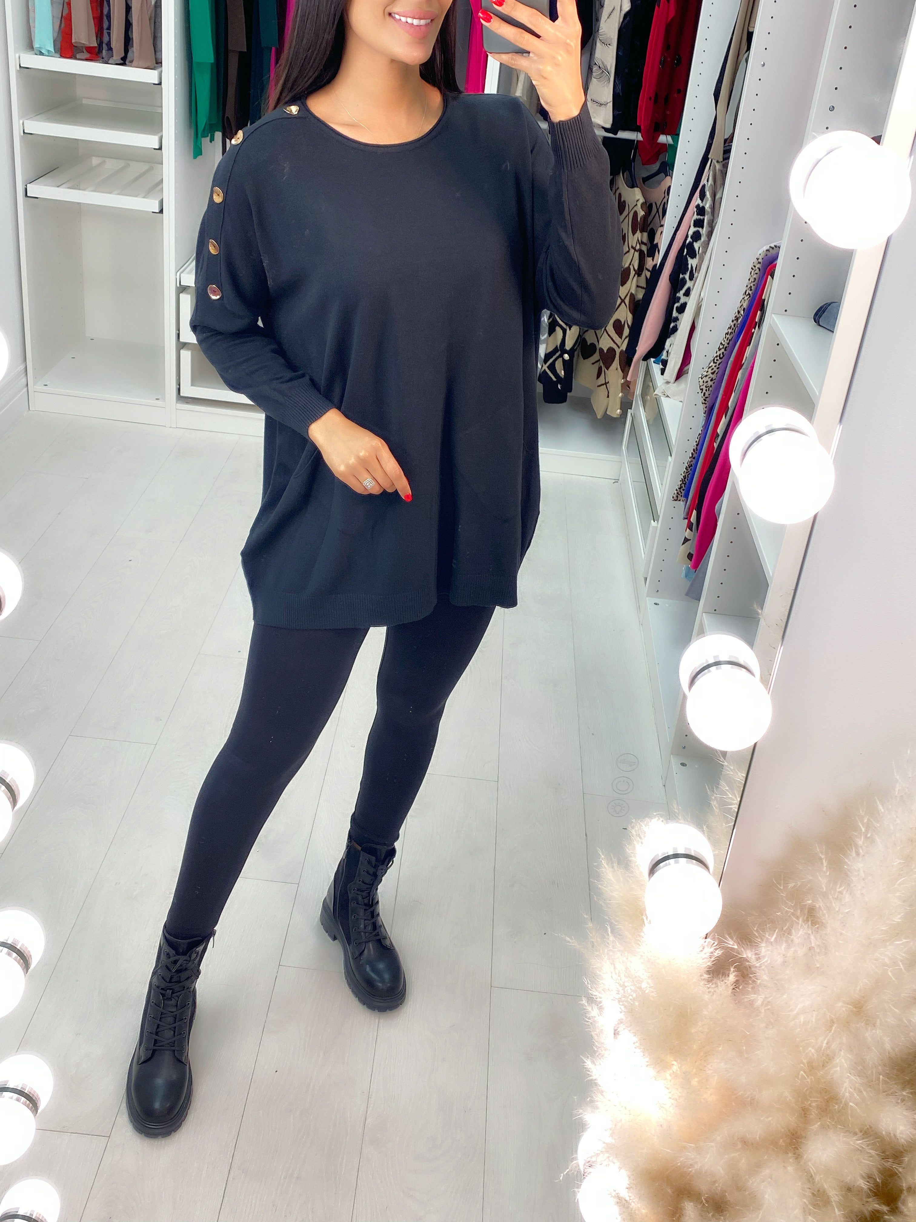 Makayla Plain Button Shoulder Pocket Front Jumper