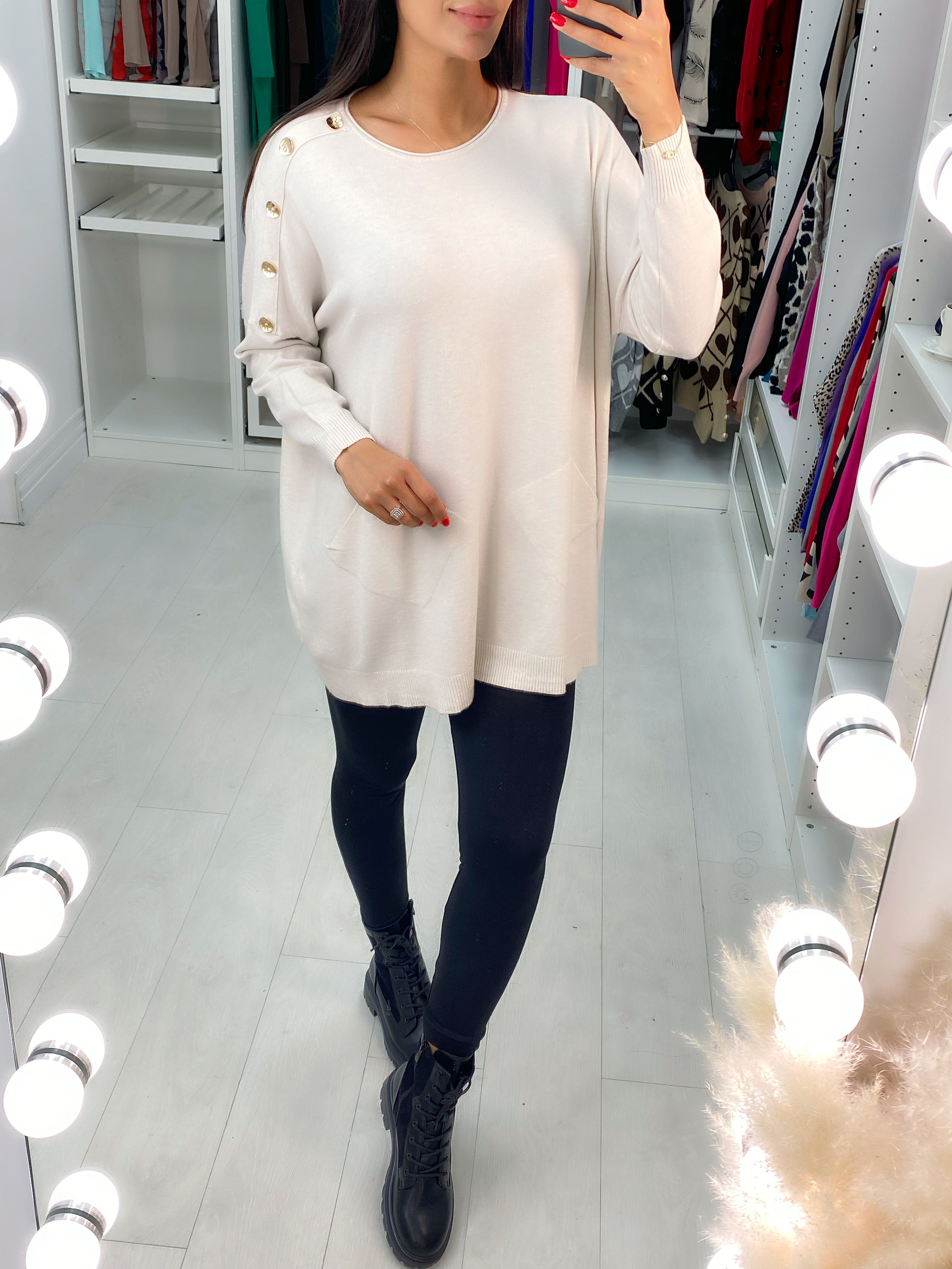 Makayla Plain Button Shoulder Pocket Front Jumper