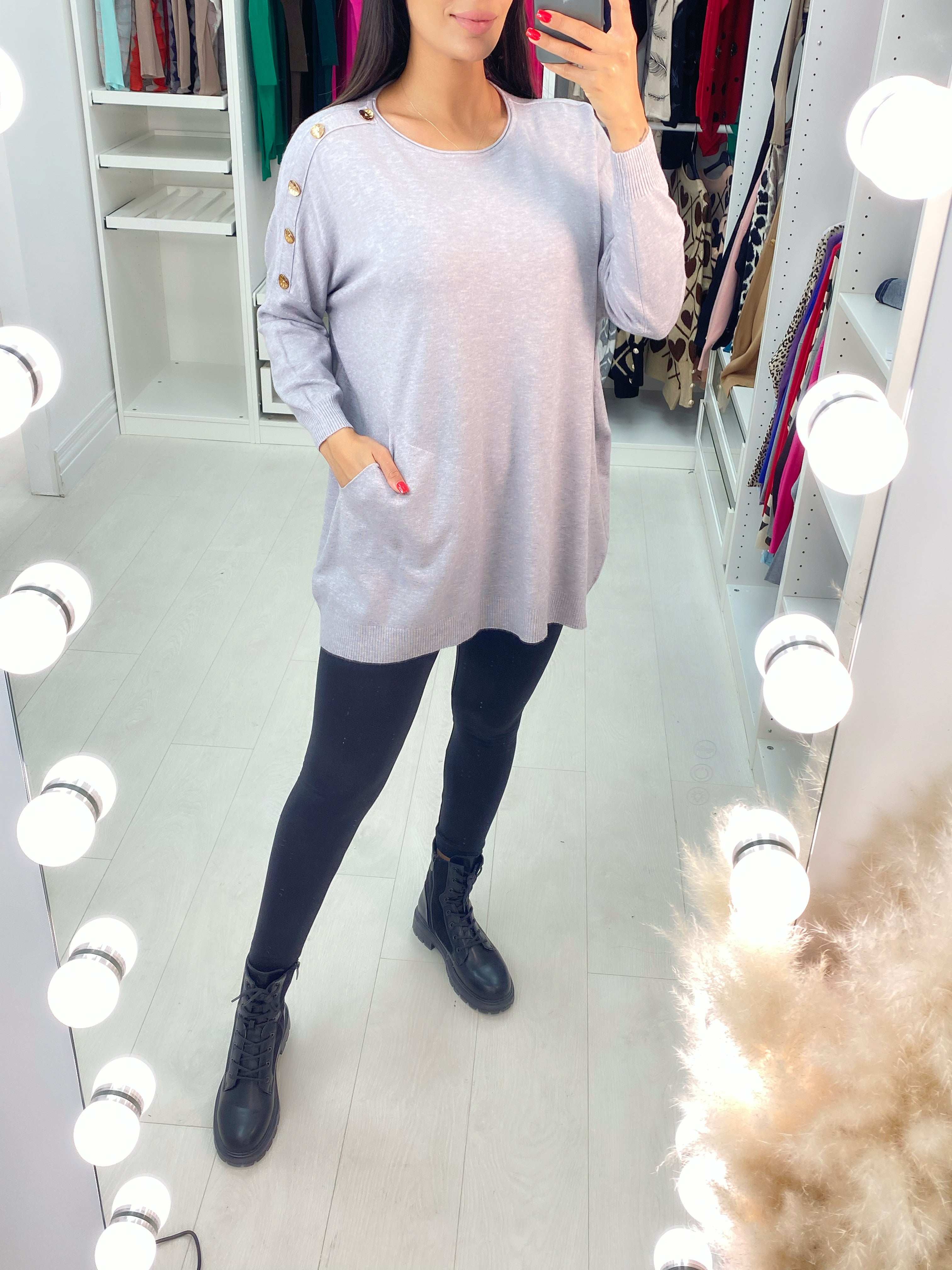 Makayla Plain Button Shoulder Pocket Front Jumper