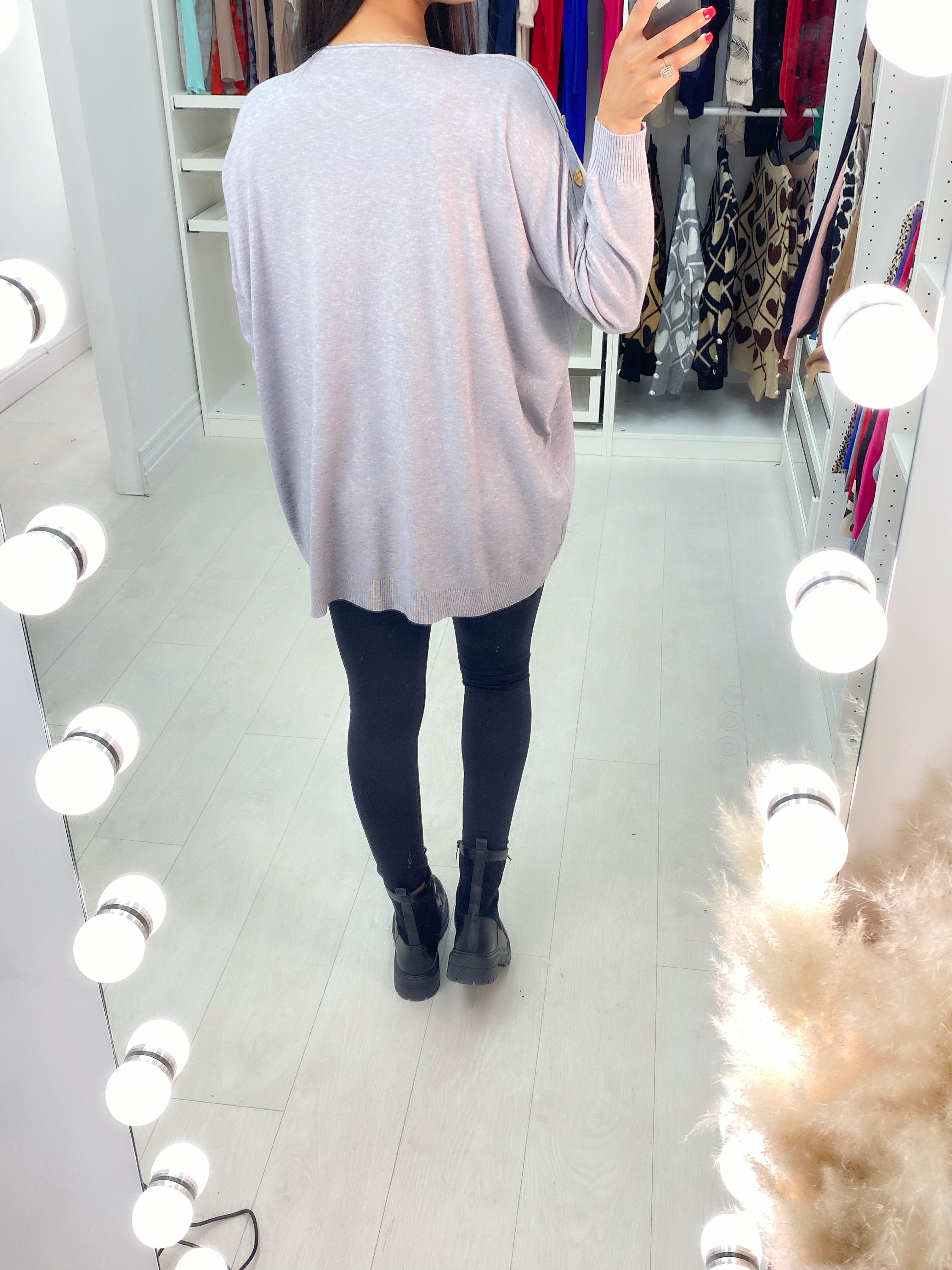 Makayla Plain Button Shoulder Pocket Front Jumper