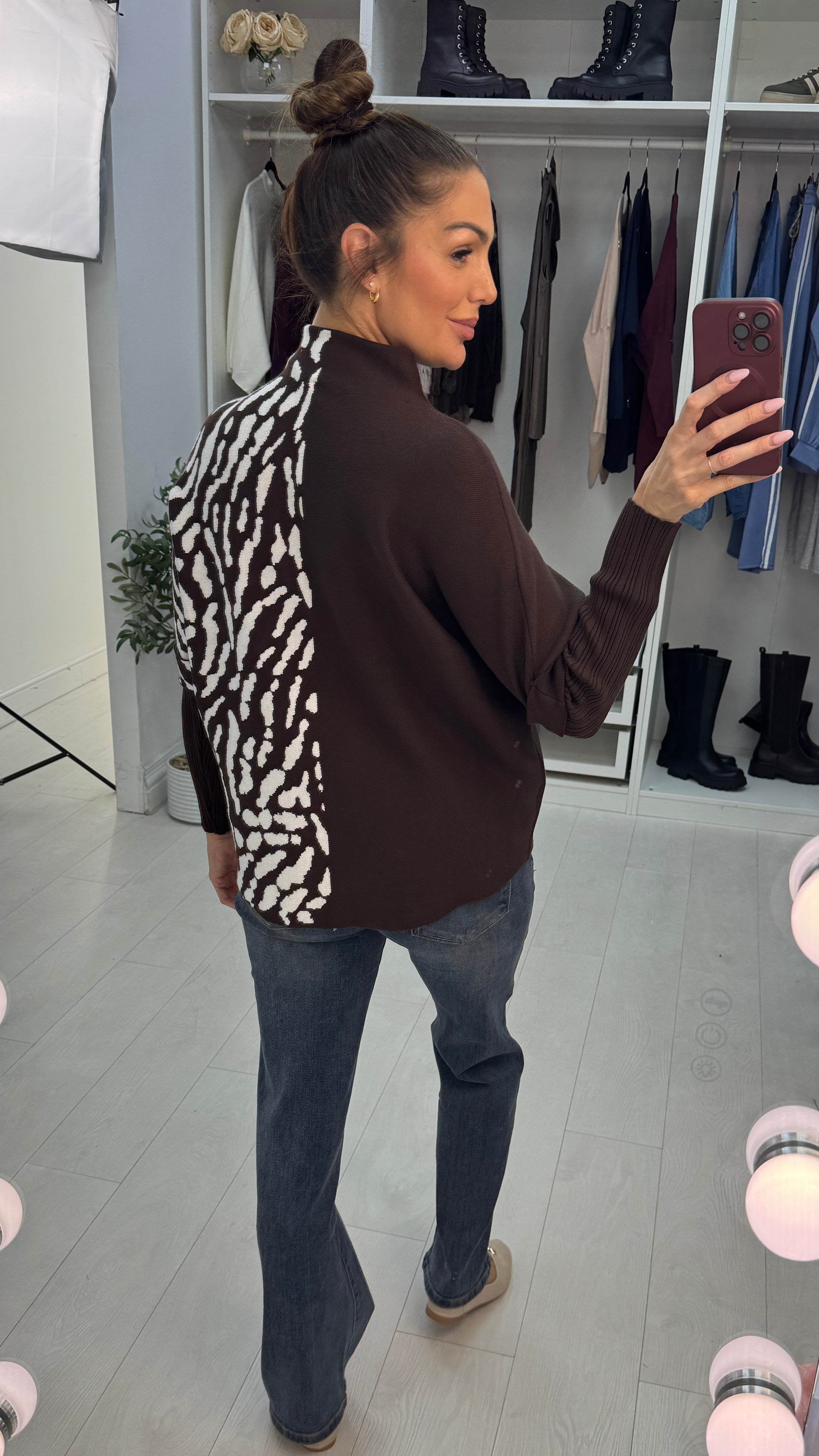 Becka Animal Print High Neck Loose Fit Jumper
