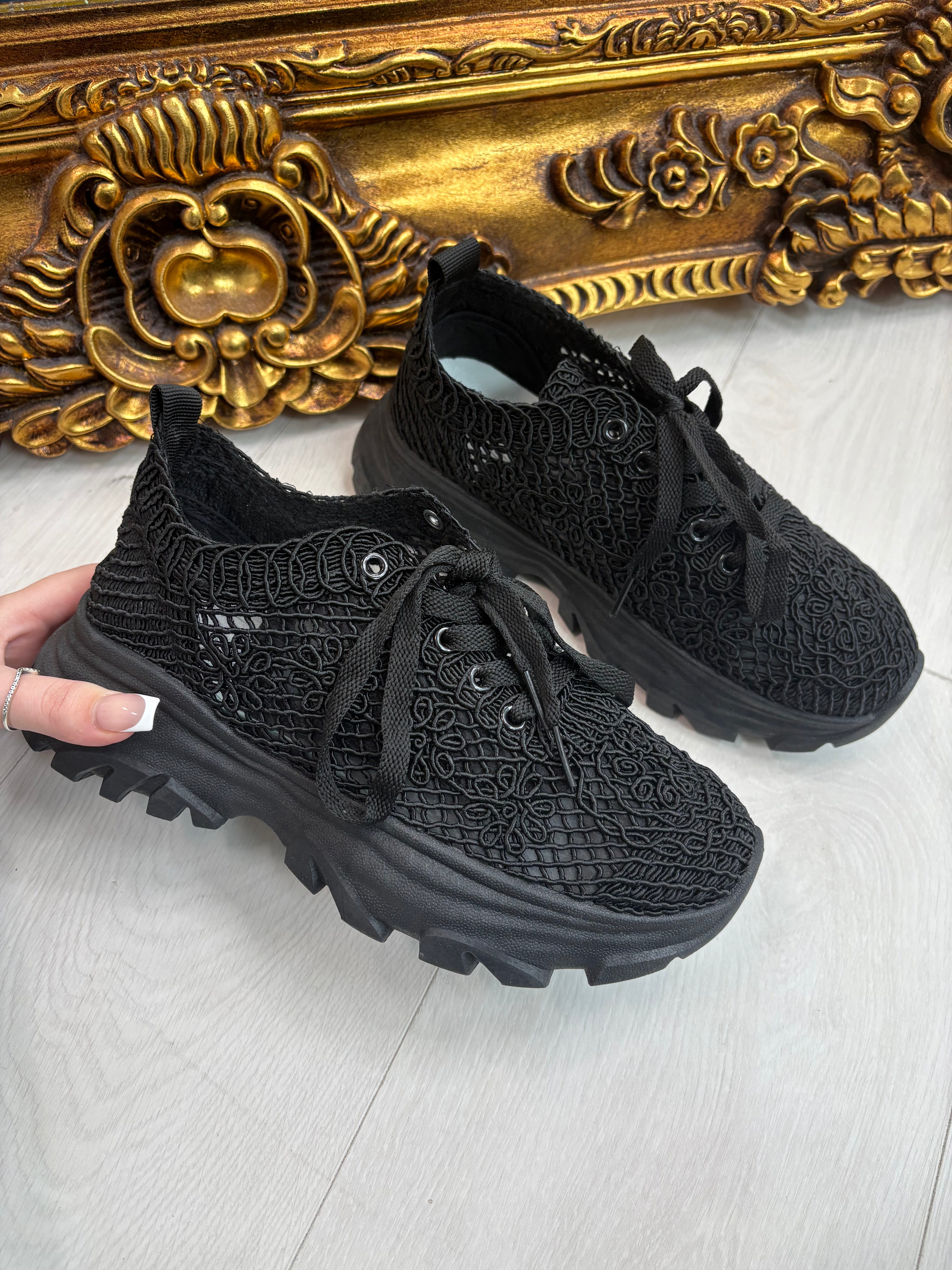 Talia Floral Crochet Detailed Chunky Platform Trainers