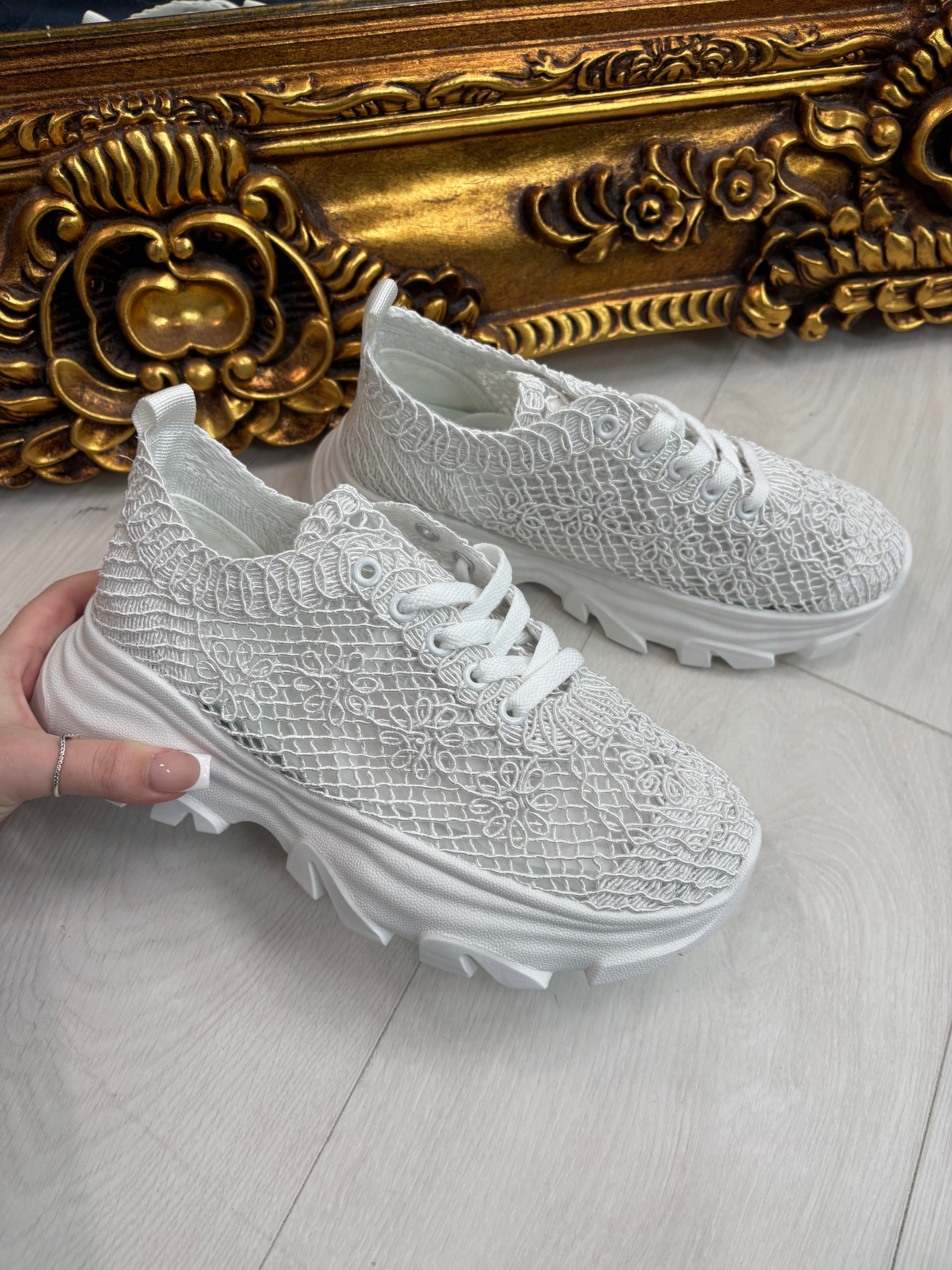 Talia Floral Crochet Detailed Chunky Platform Trainers