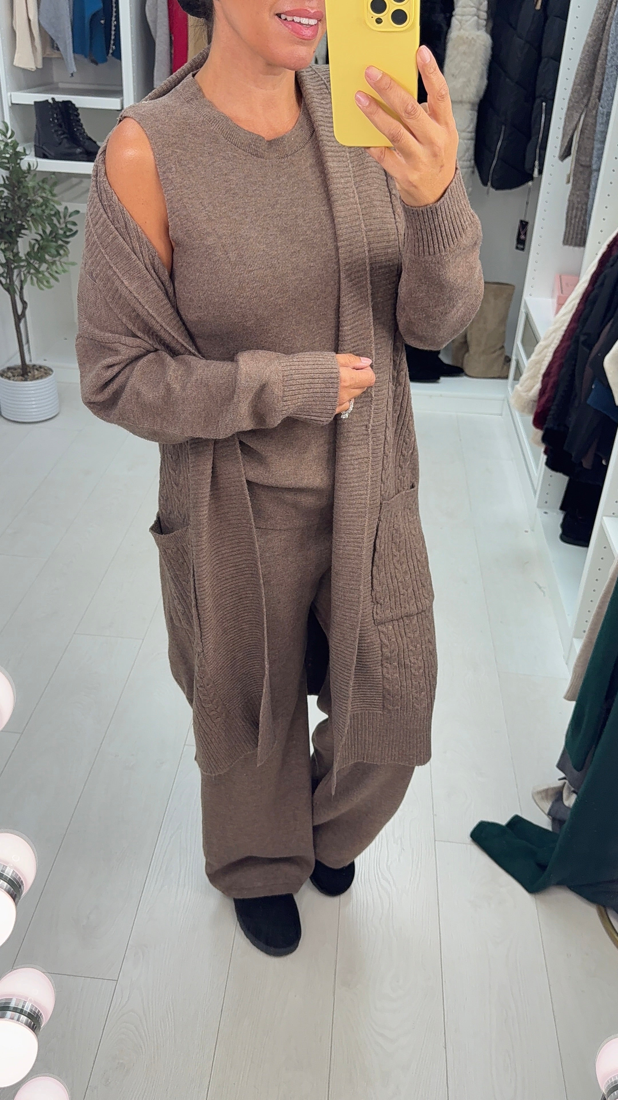 Candece Plain Cable Knit 3 Piece Loungewear Set