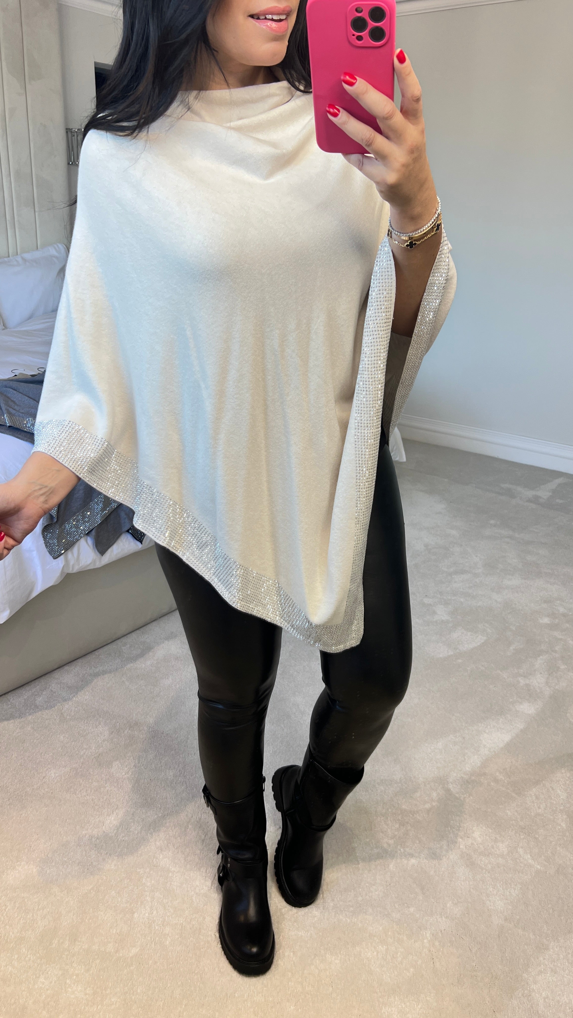 Nevaeh Diamante Trim Poncho Style Jumper