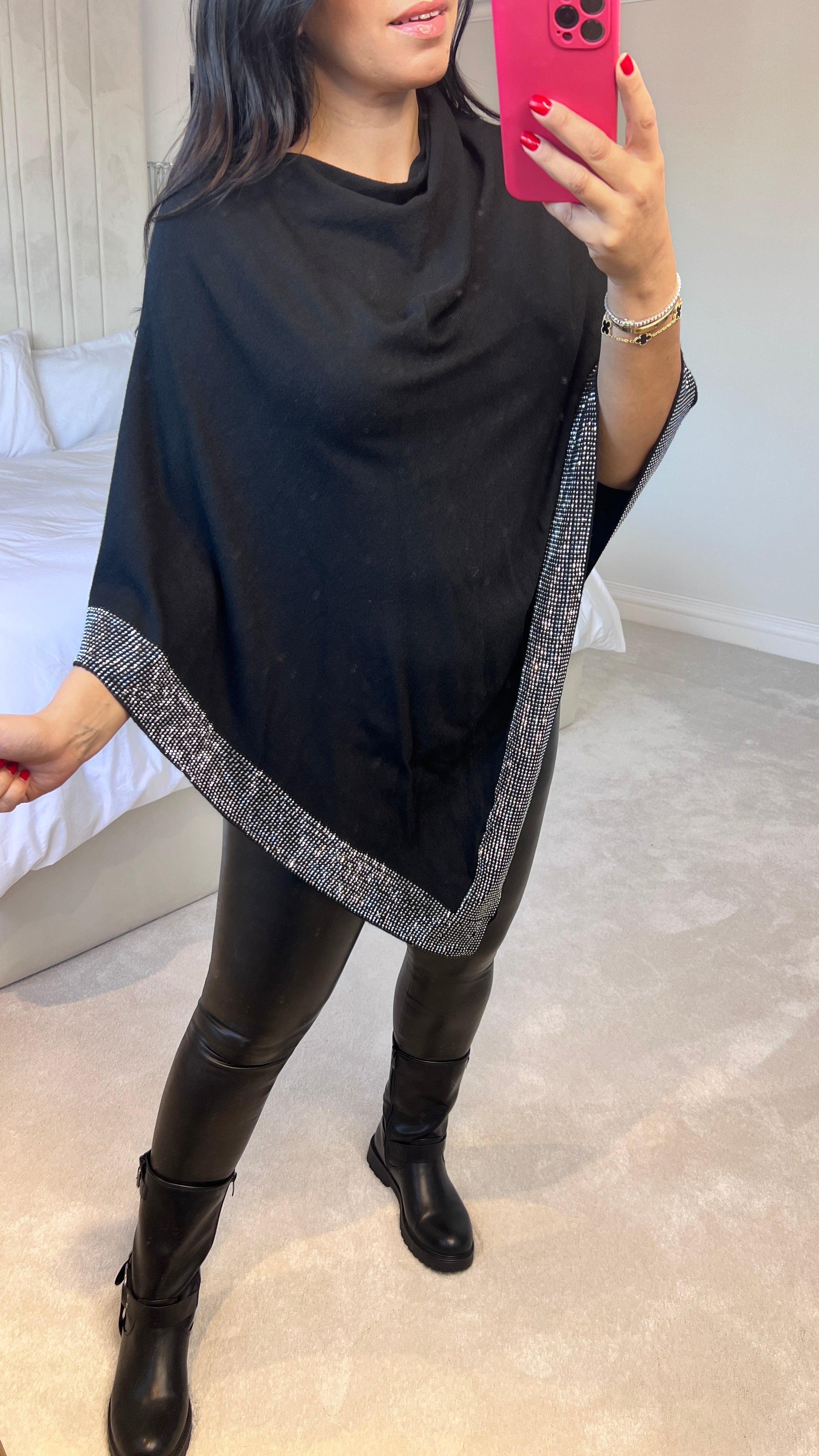 Nevaeh Diamante Trim Poncho Style Jumper