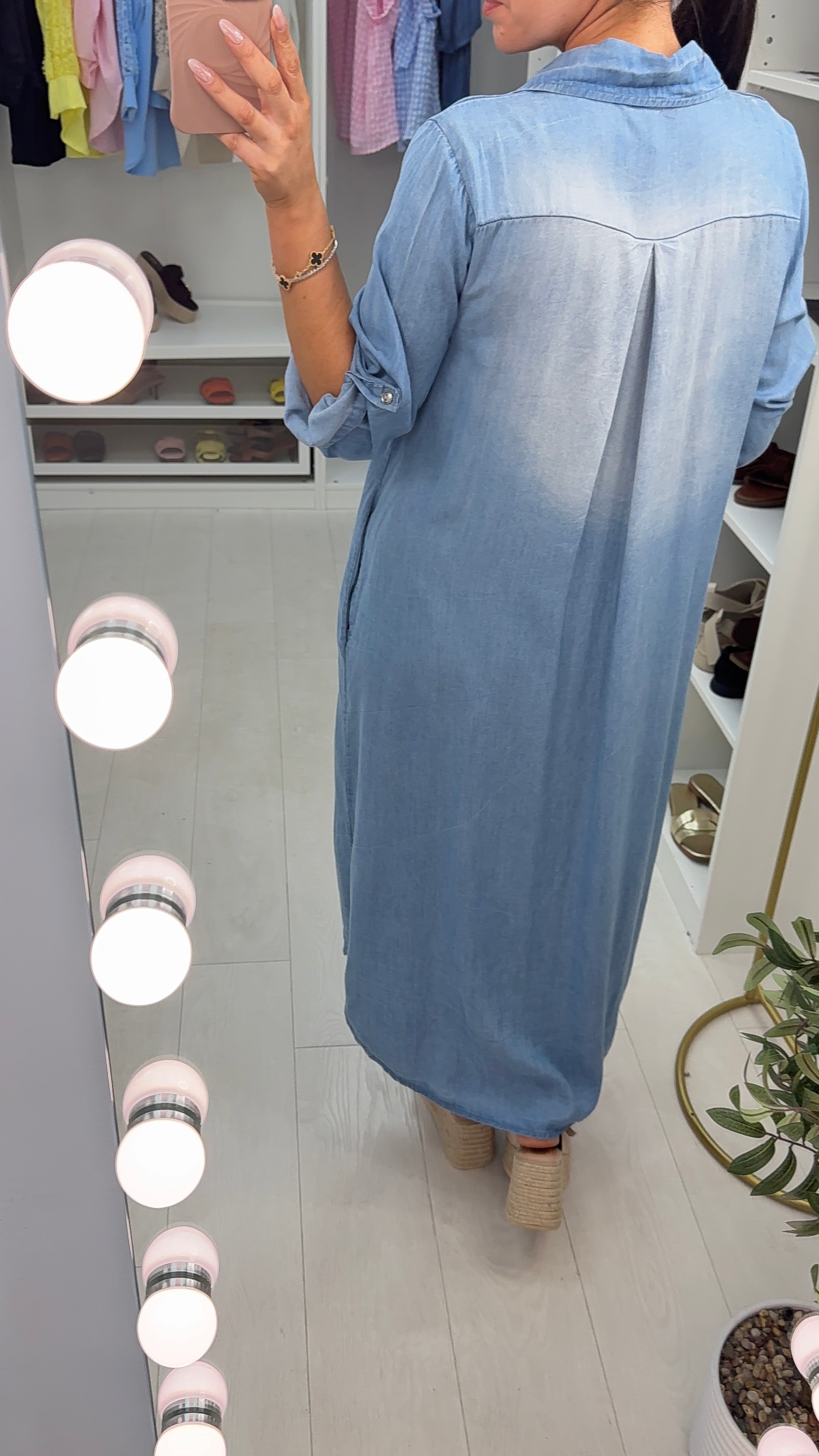 Gabriella Denim Sequin Pocket Detail Maxi Shirt Dress