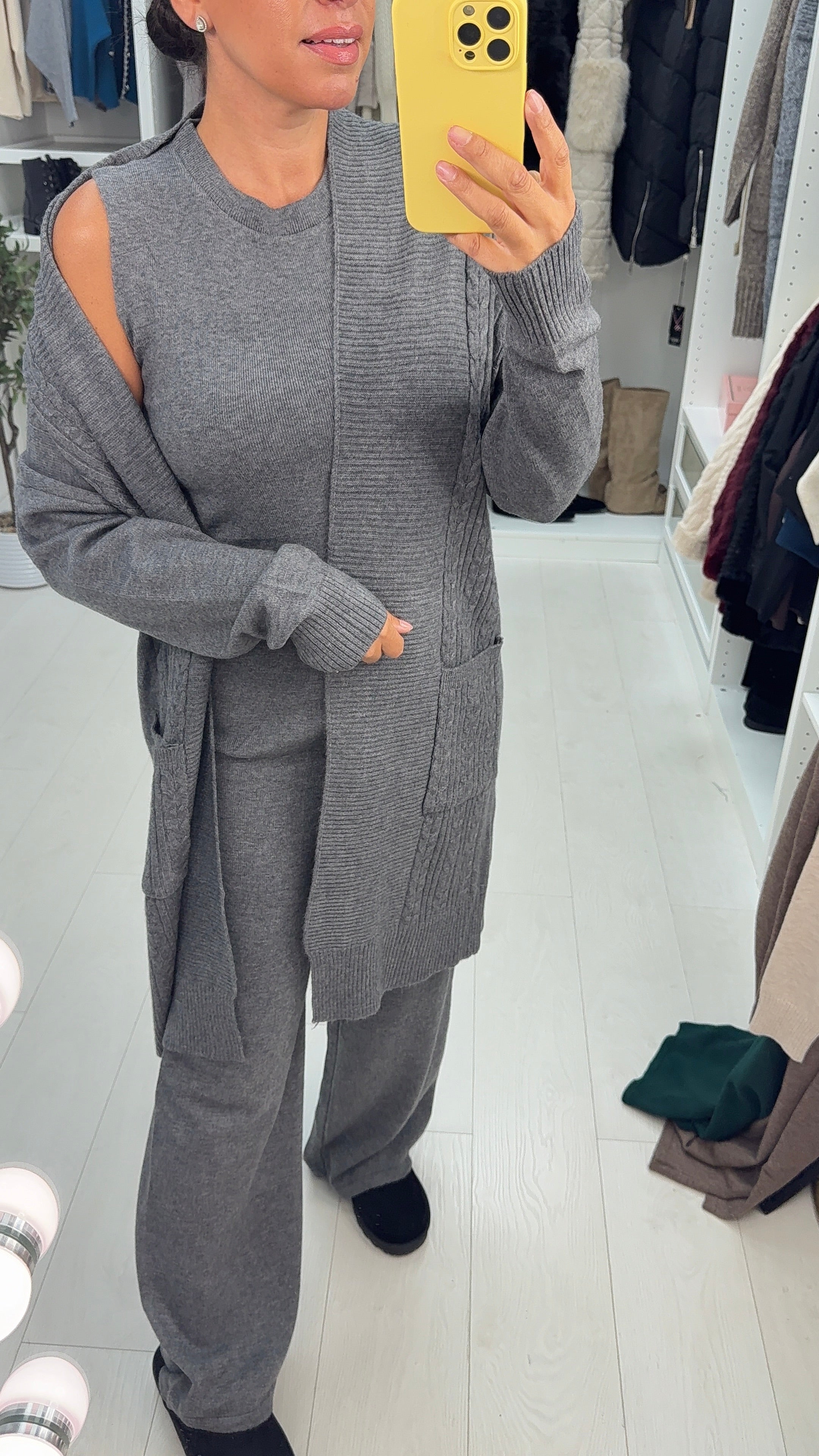 Candece Plain Cable Knit 3 Piece Loungewear Set