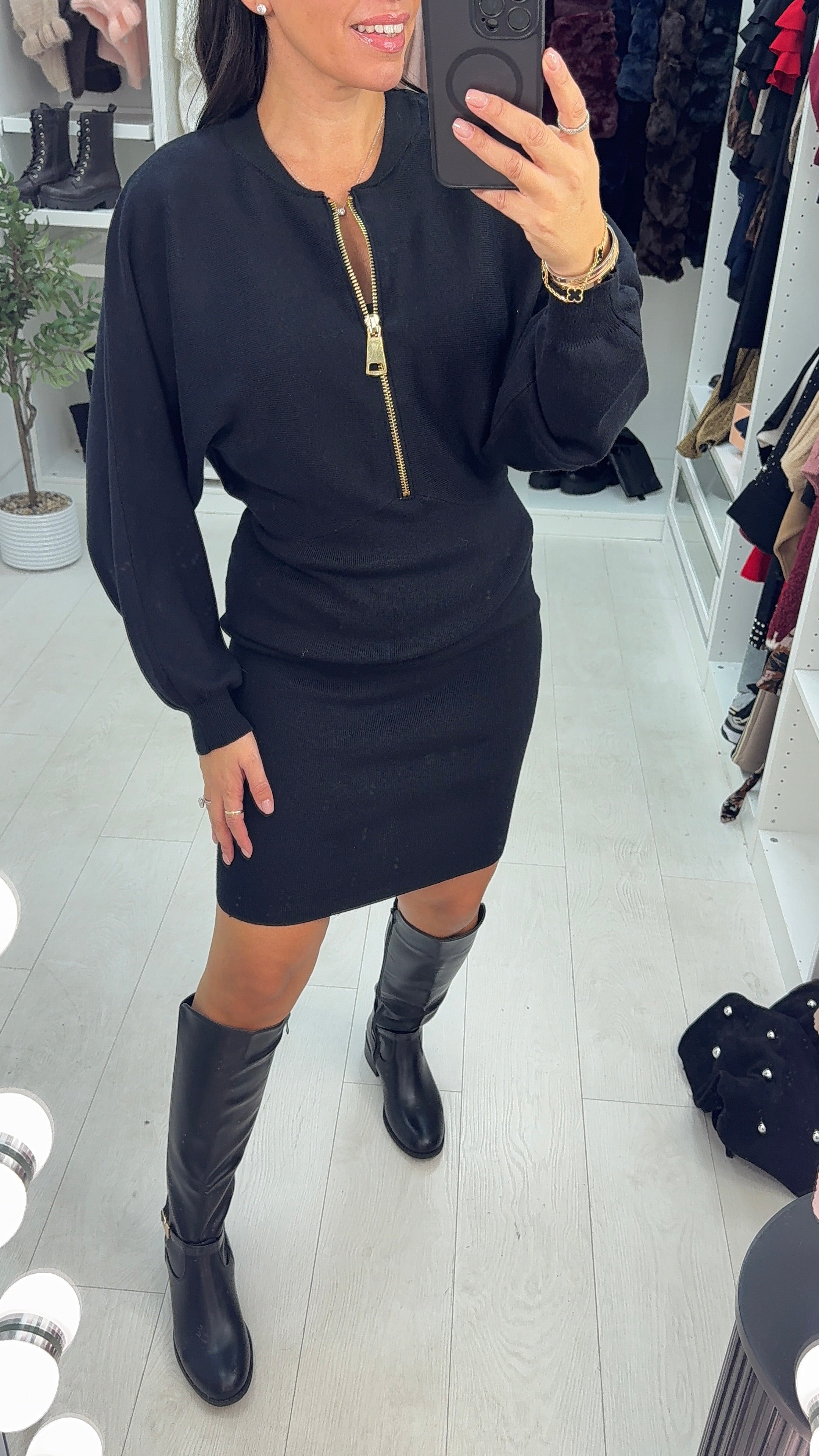 Naima Zip Front Detail Knitted Dress