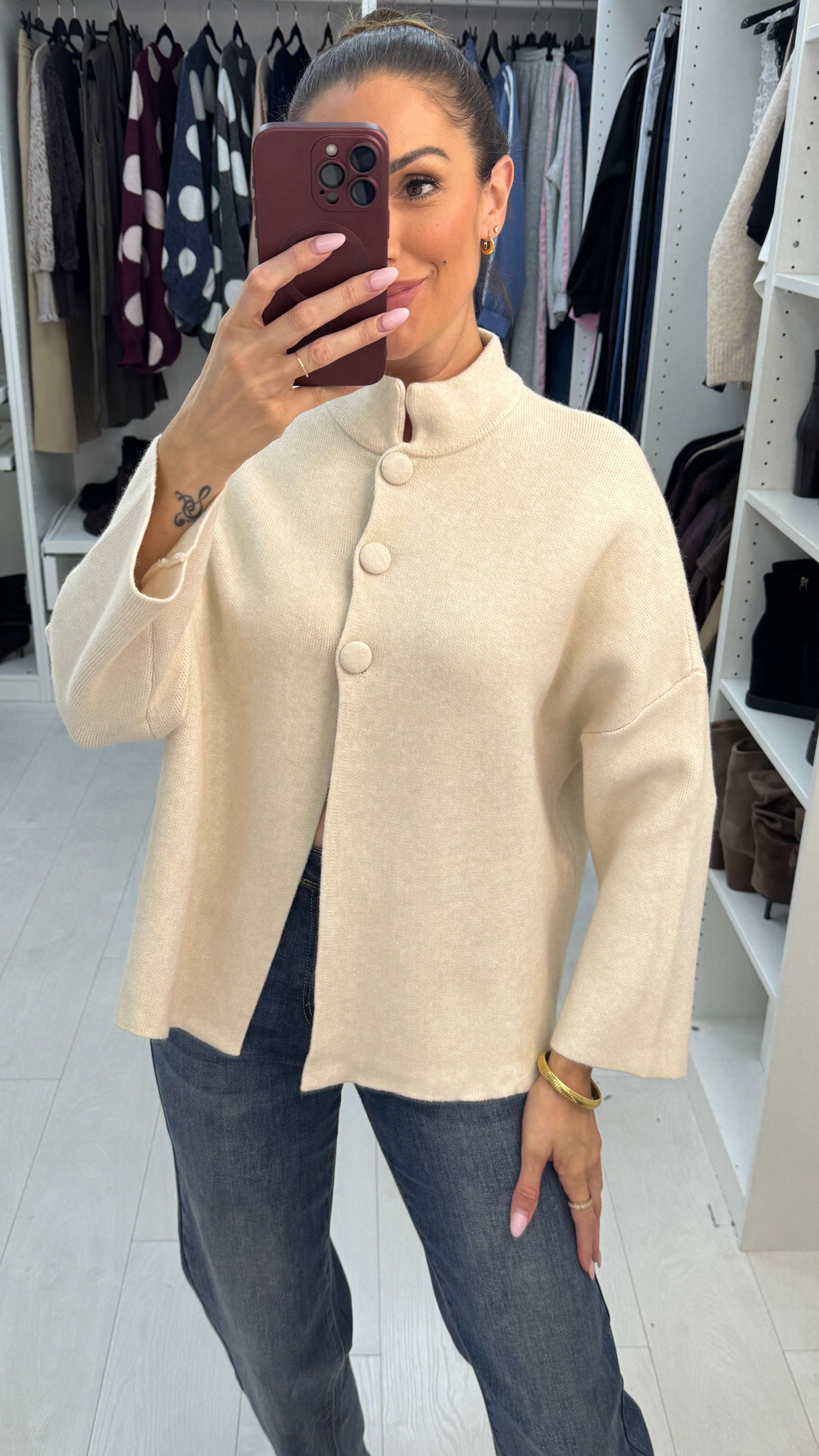 Xavia Plain High Neck Cardigan