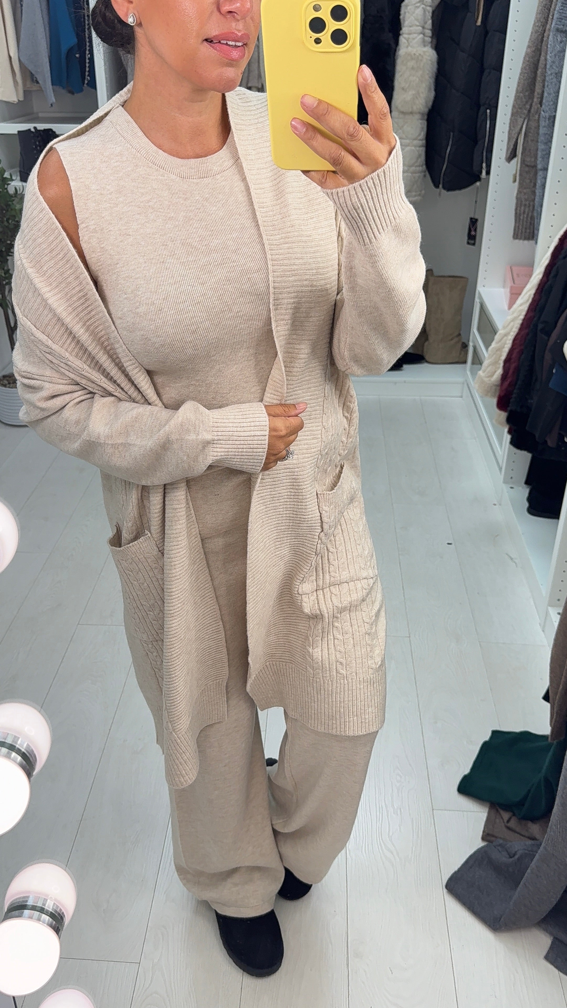 Candece Plain Cable Knit 3 Piece Loungewear Set