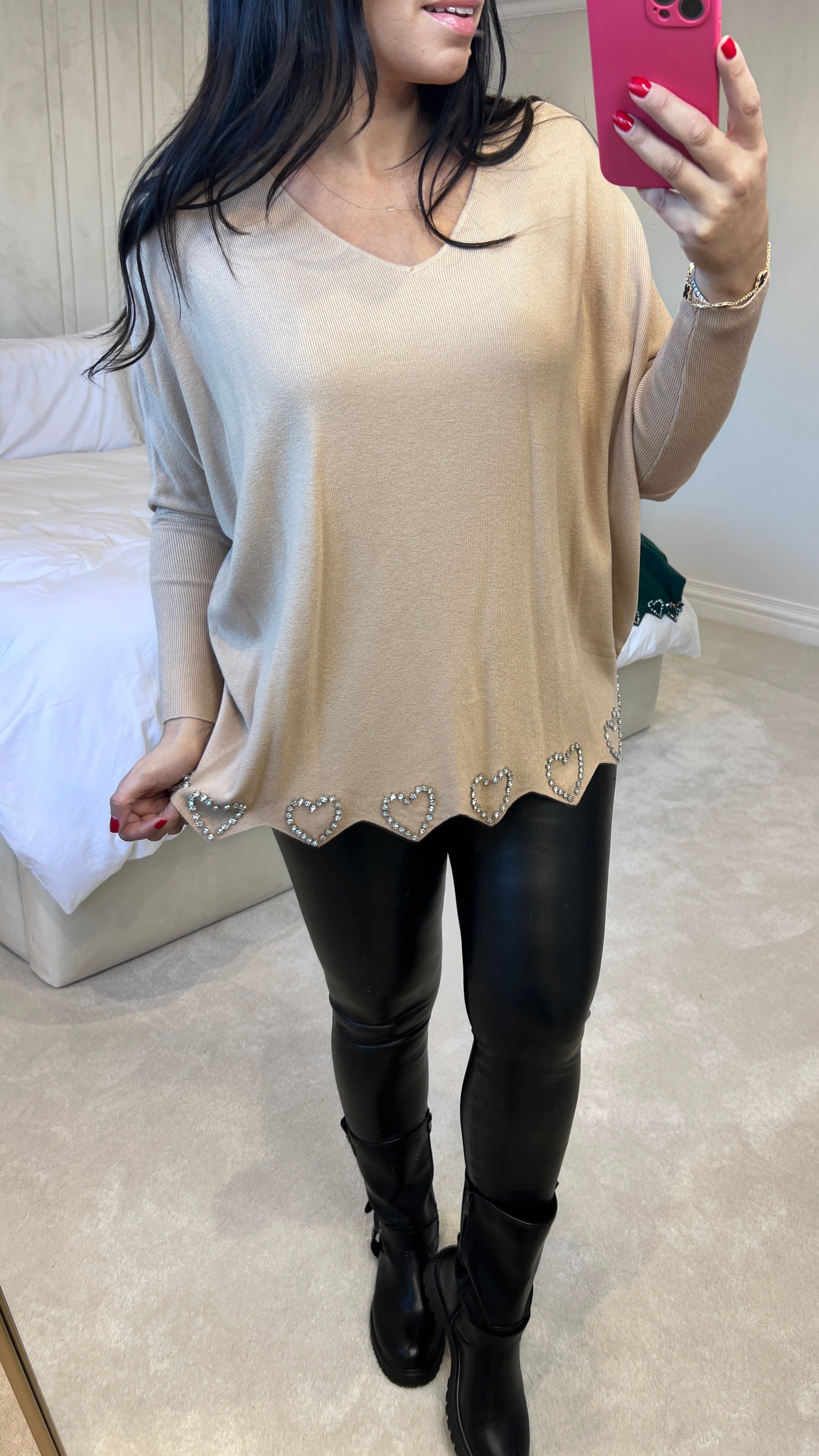 Iris Scallop Hem Diamante Heart Jumper